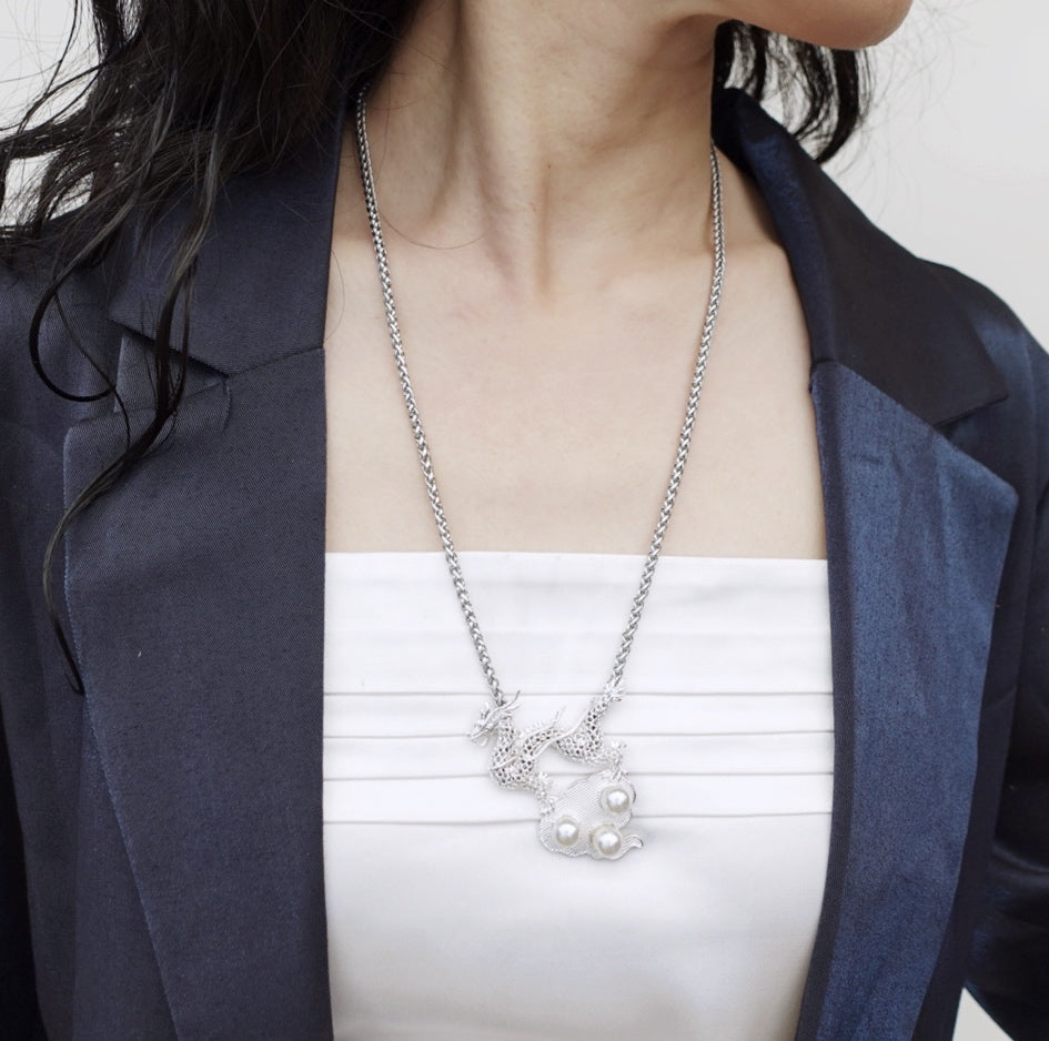 Silver Dragon Pendant Necklace - Yun Boutique