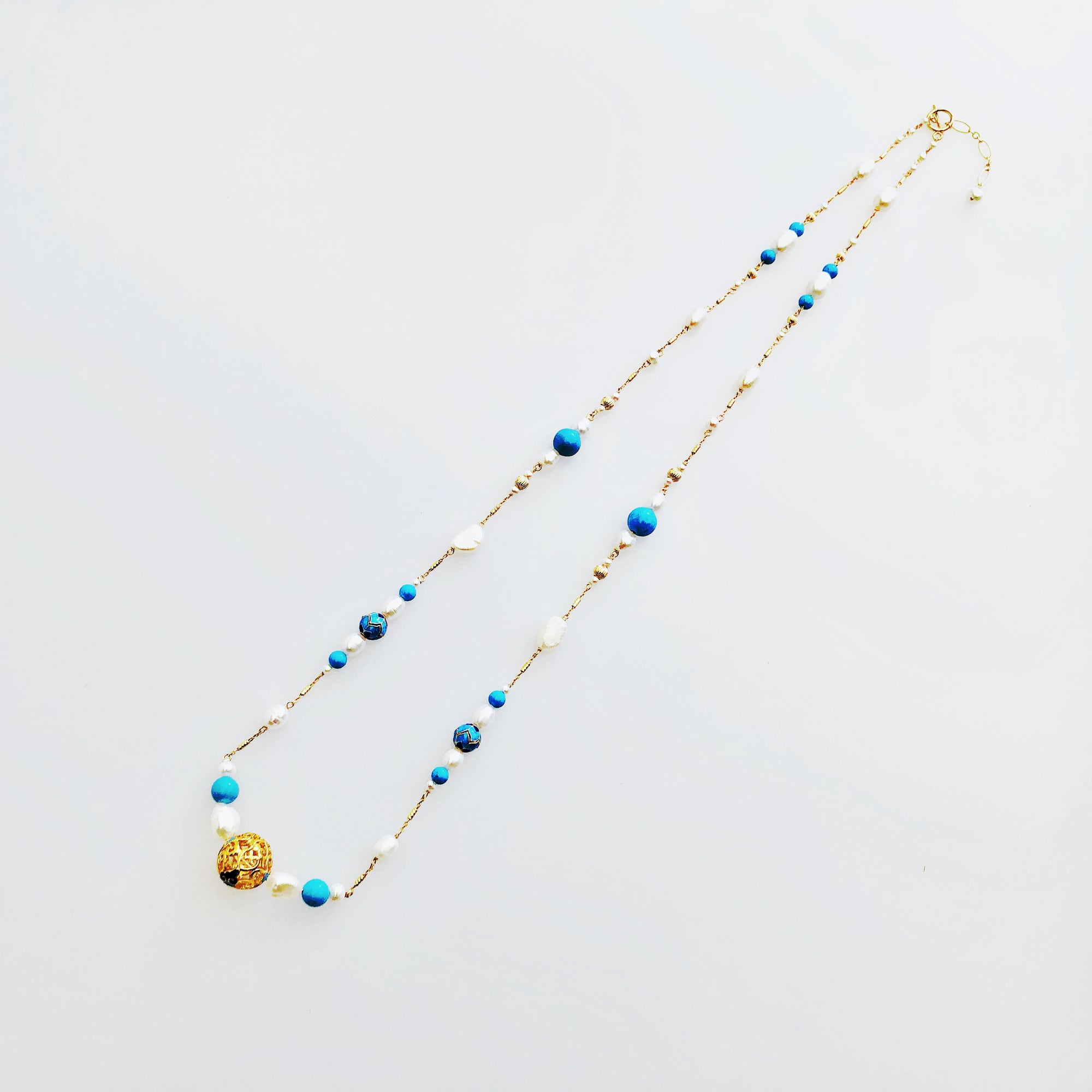 Auspicious Turquoise and Pearl Long Necklace - Yun Boutique