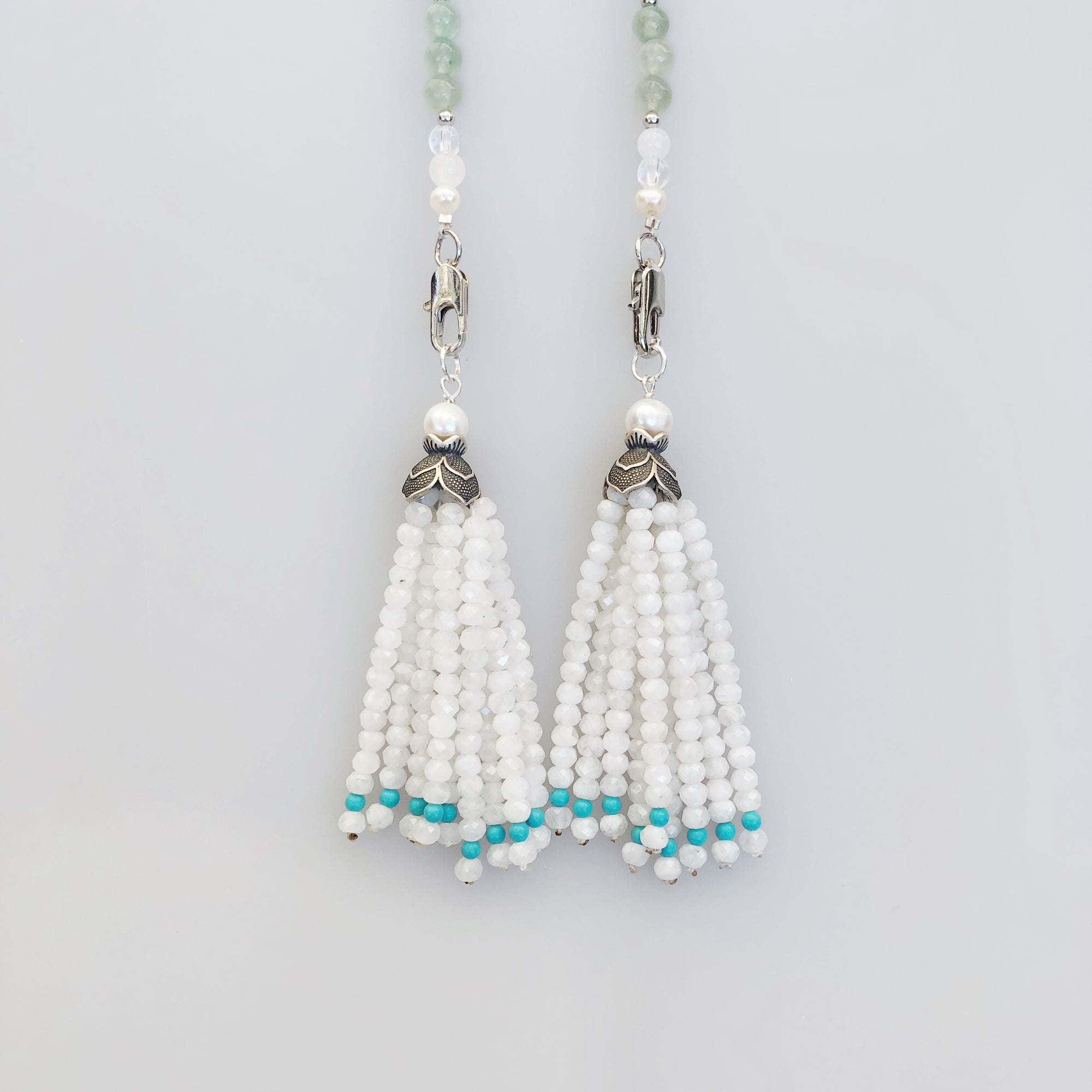 Multi-style Aventurine Lariat Necklace Set with Moonstone Tassels - Yun Boutique