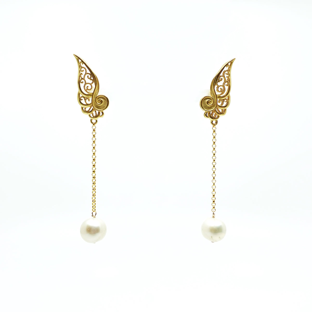 Filigree Angel Wings Pearl Studs - Yun Boutique