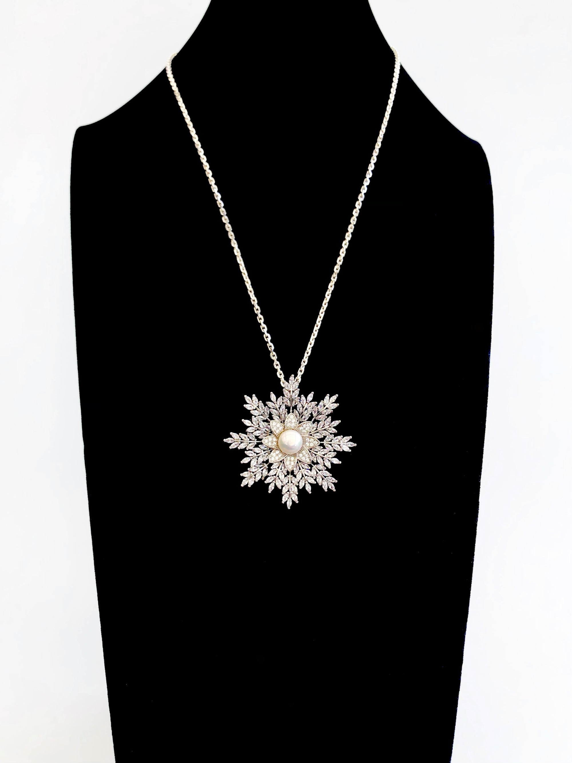 Silver Plated Snowflake Zircon Brooch Pendant