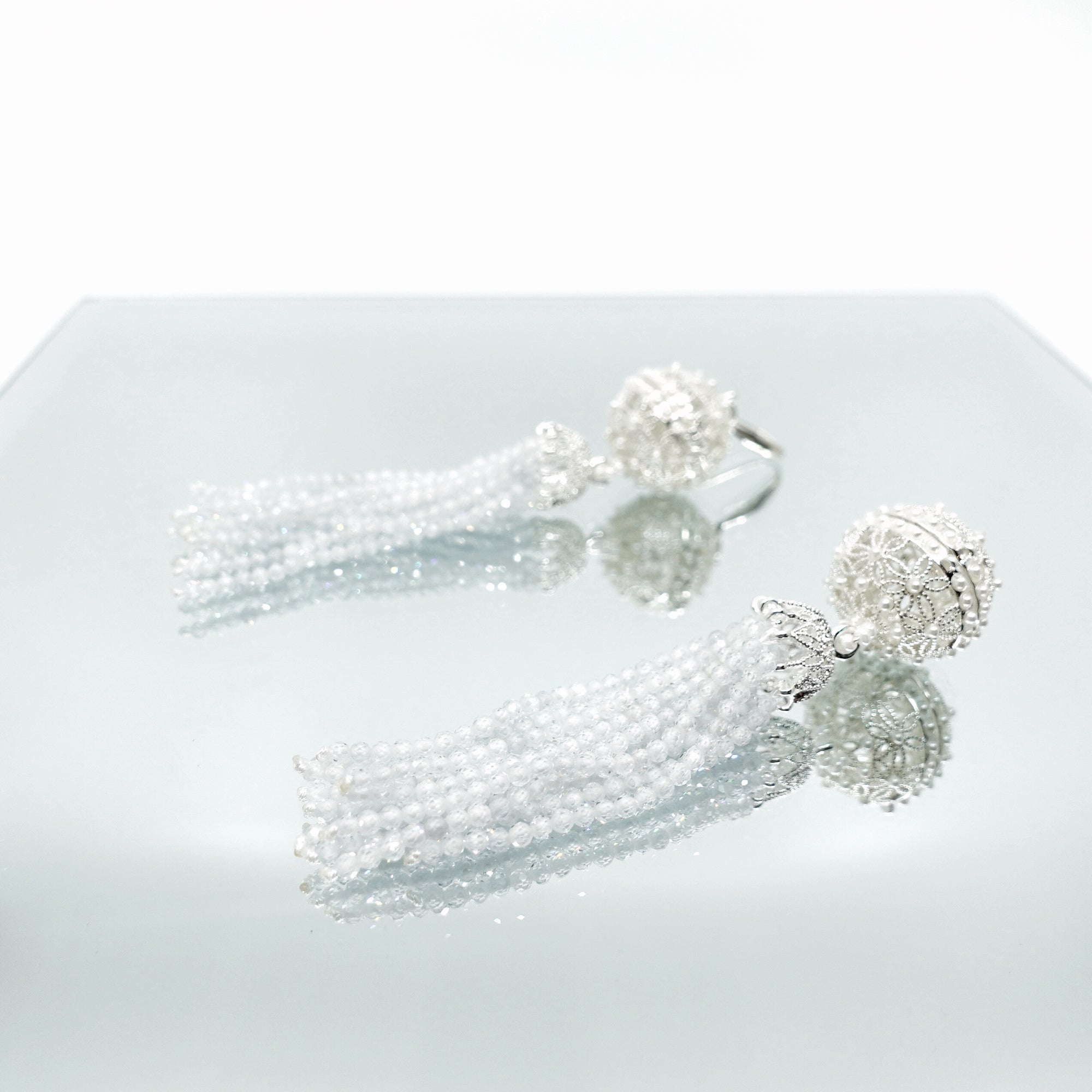 Herbal Locket Crystal Tassel Earrings - White Zirconia - Yun Boutique