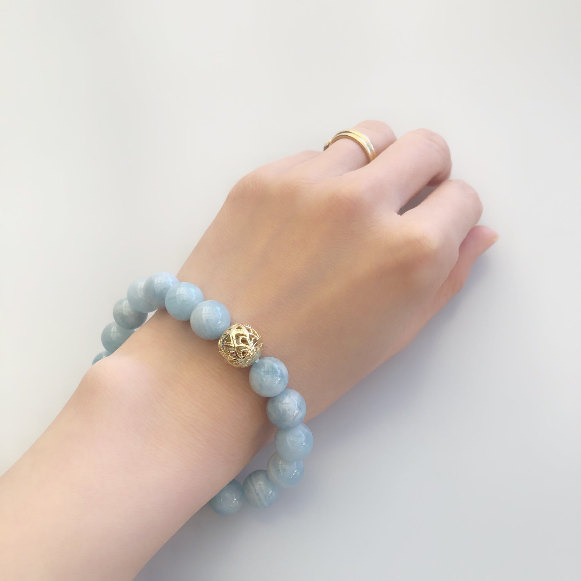 Beaded Aquamarine Lotus Bracelet 11mm - Yun Boutique