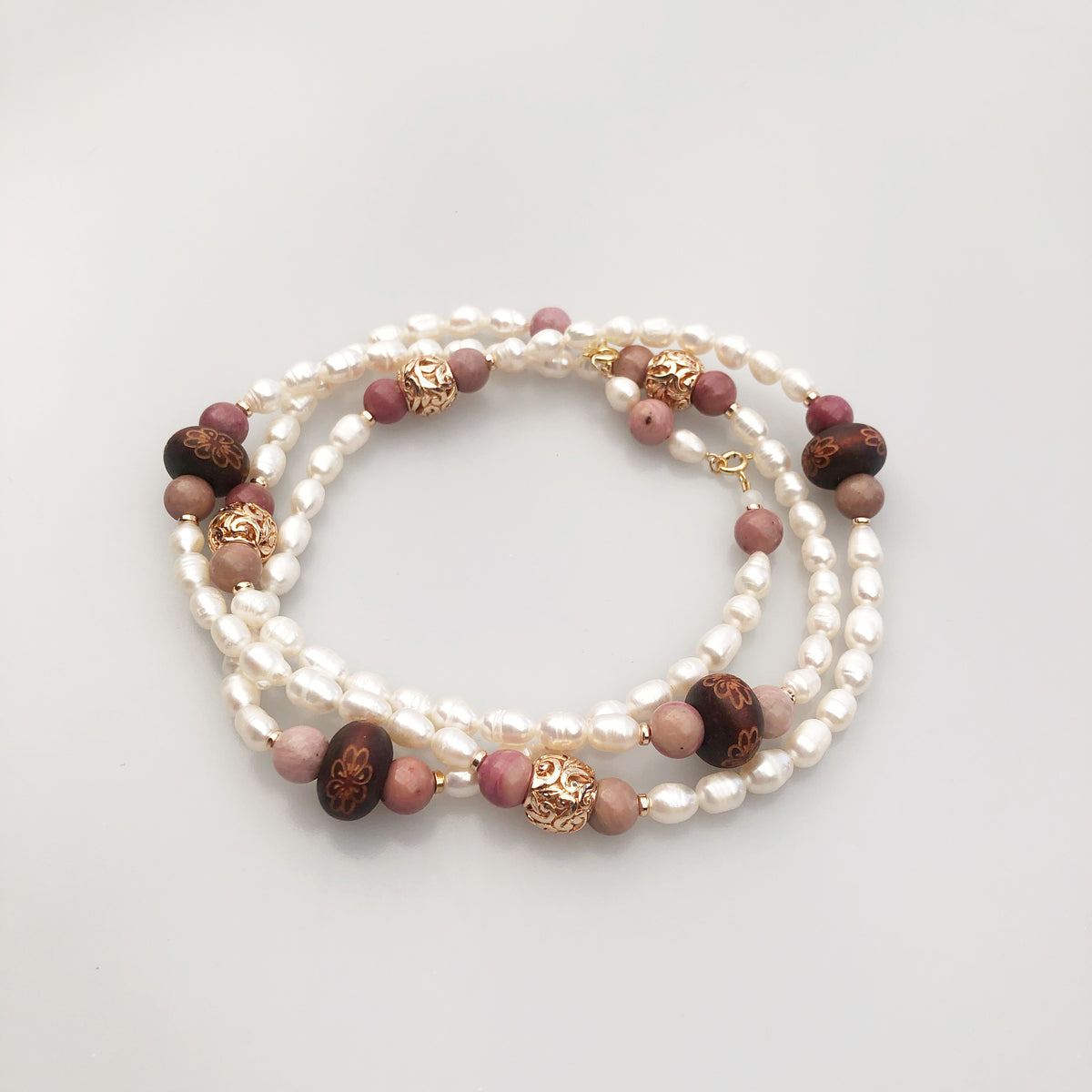 Return to Origin Beaded Wood and Pearl Necklace