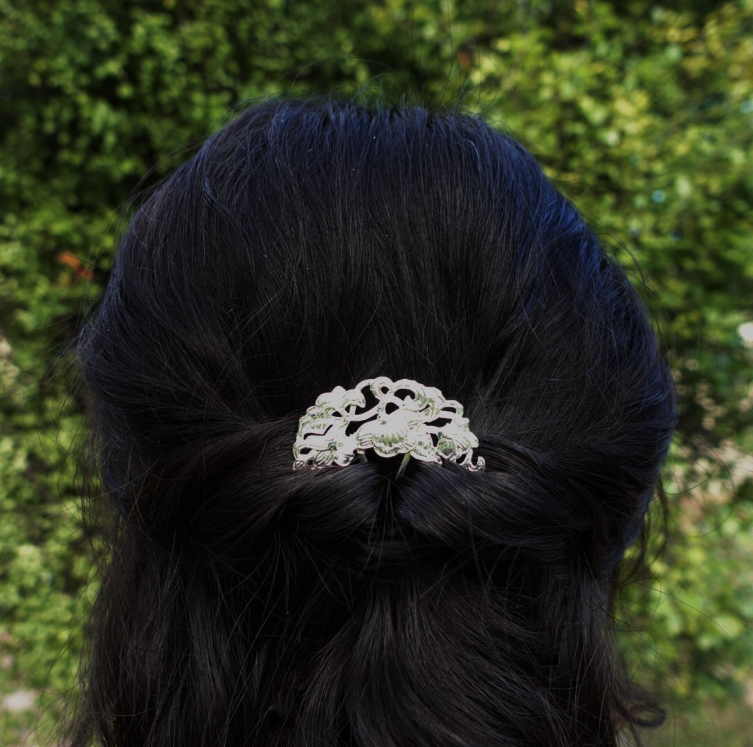 Tree Peony Hair Comb Silver - Yun Boutique