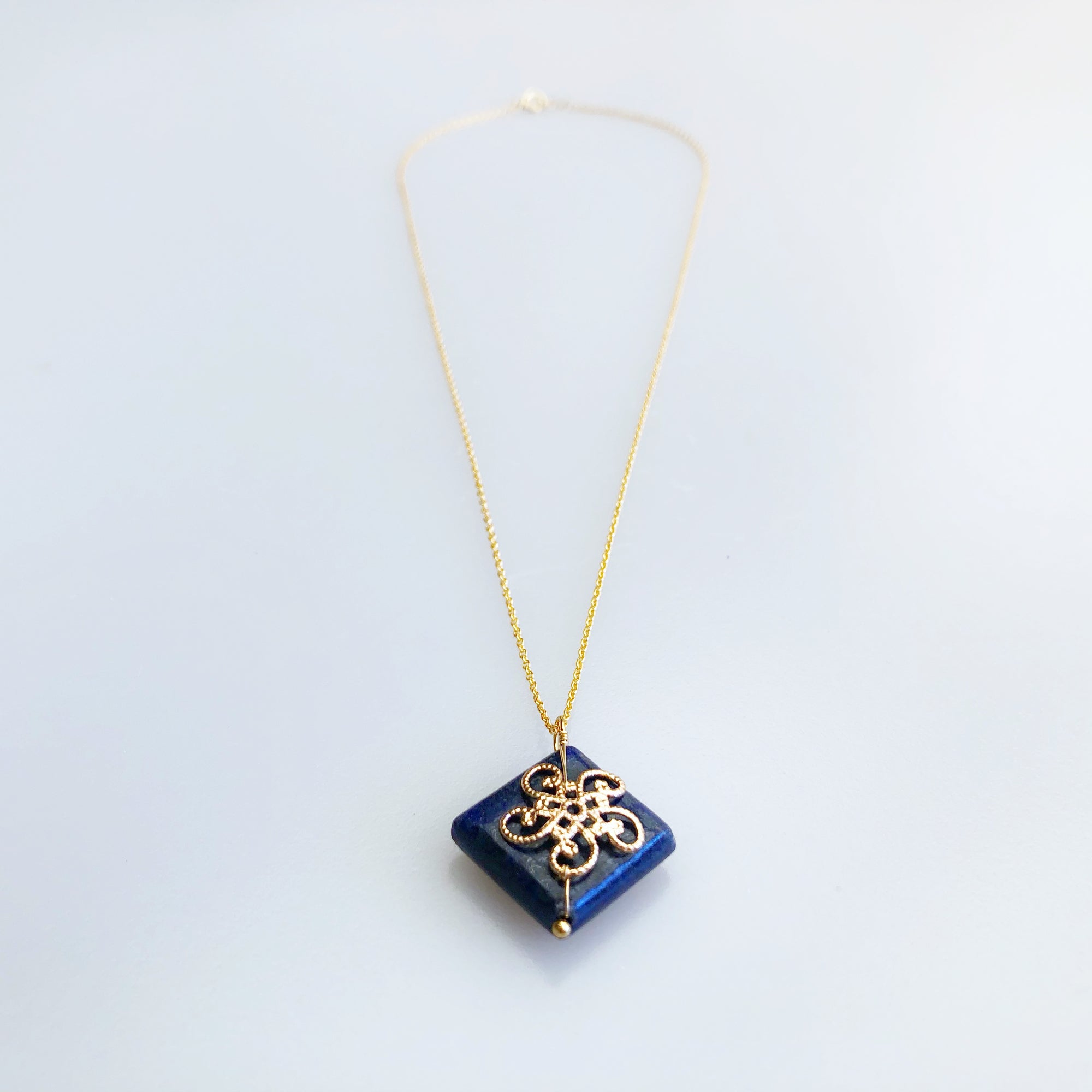 Auspicious Clouds Flower Lapis Necklace