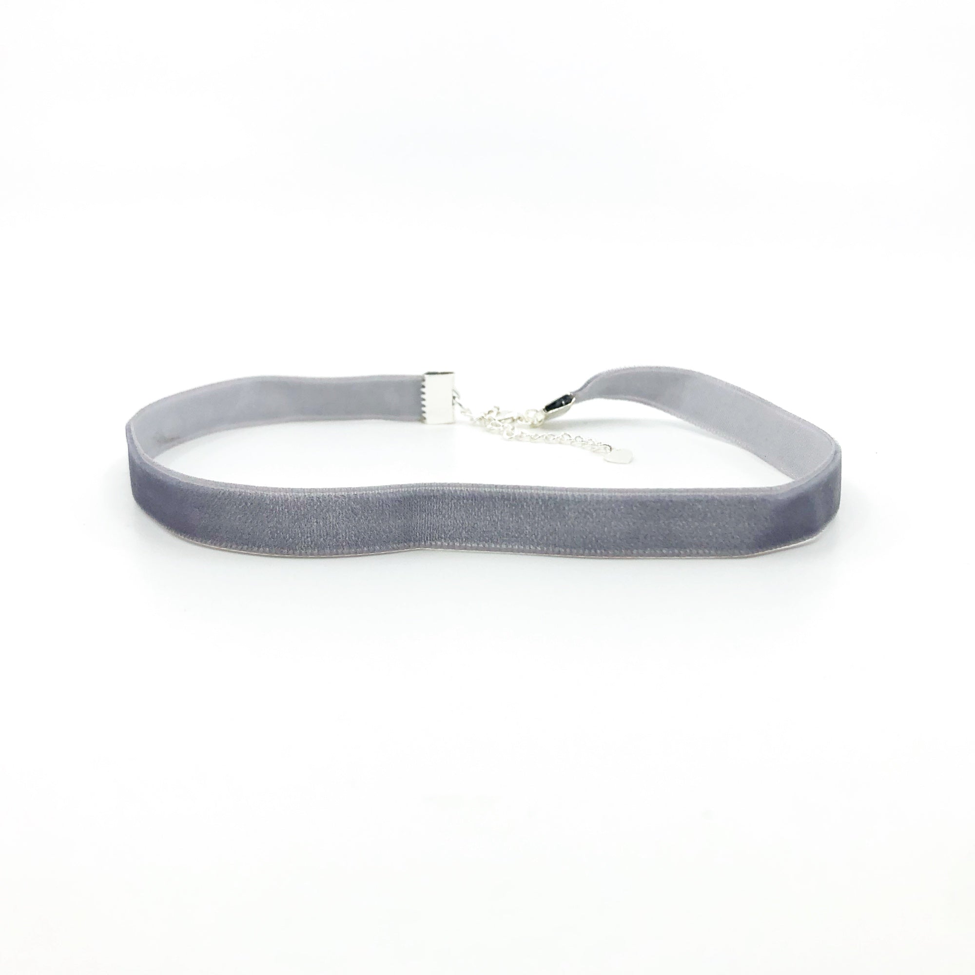 Yun Boutique Grey Velvet Choker Necklace Silver with Sterling Silver Adjustable Chain