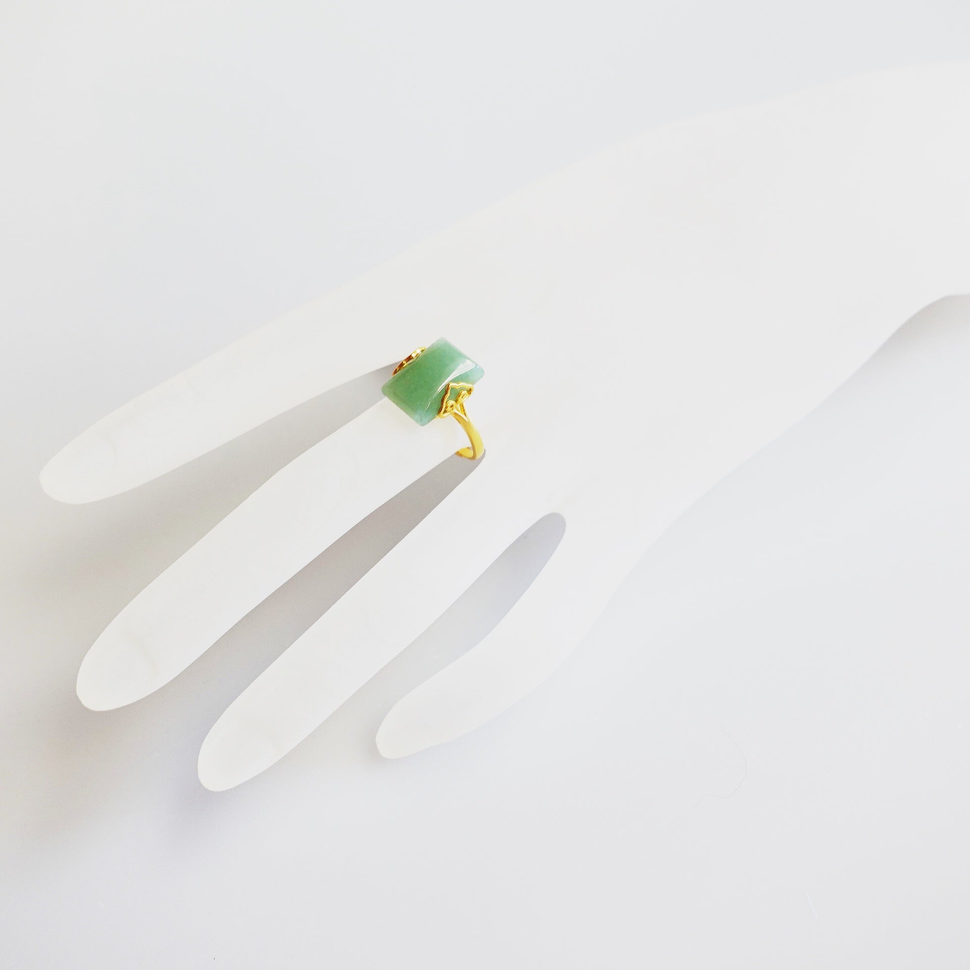 Gold Rectangle Green Aventurine Ring - Yun Boutique