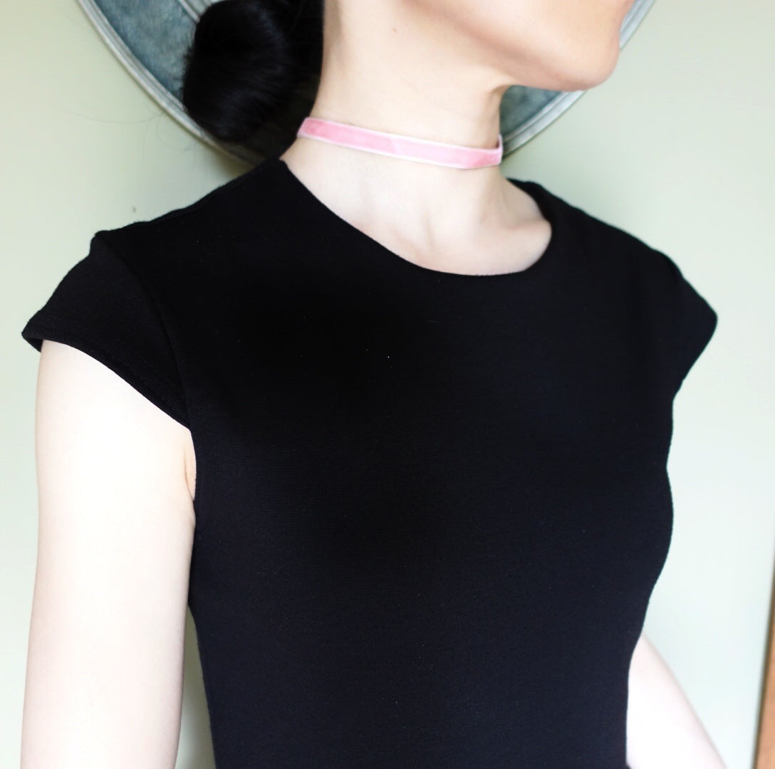 Yun Boutique Pink Velvet Choker Necklace Gold with Adjustable Sterling Silver Chain