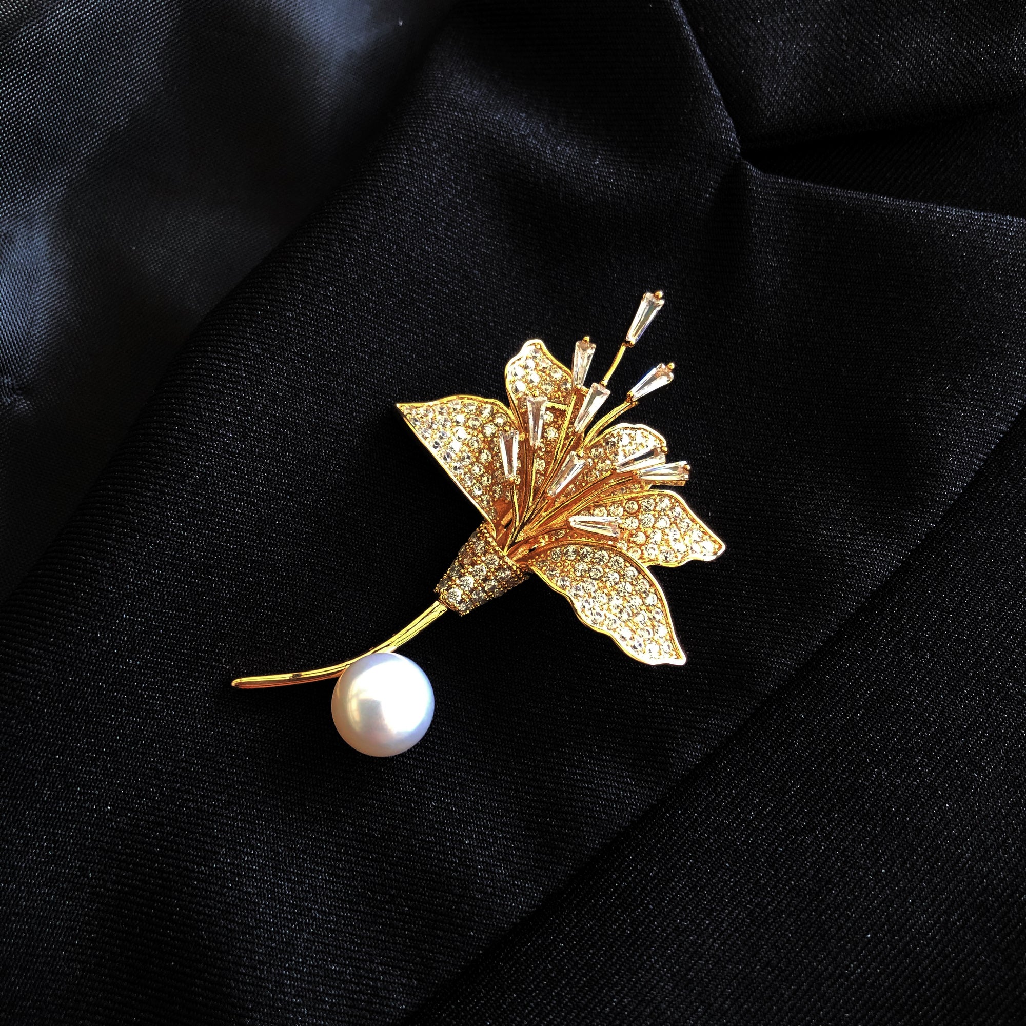 Gold Plated Lily Zircon Brooch Pendant