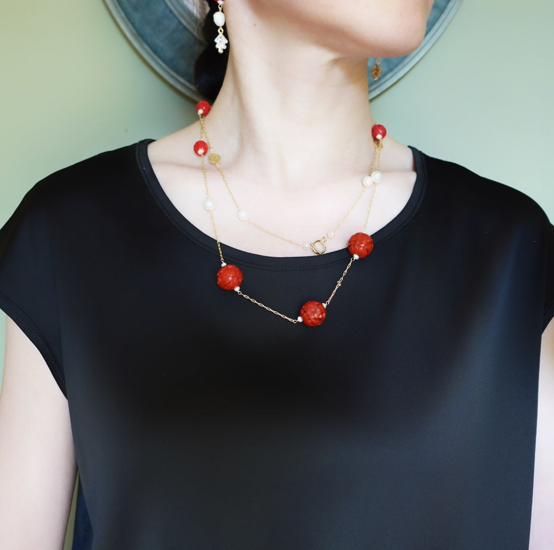 The Nine Cinnabar Necklace and Earrings Set - Yun Boutique