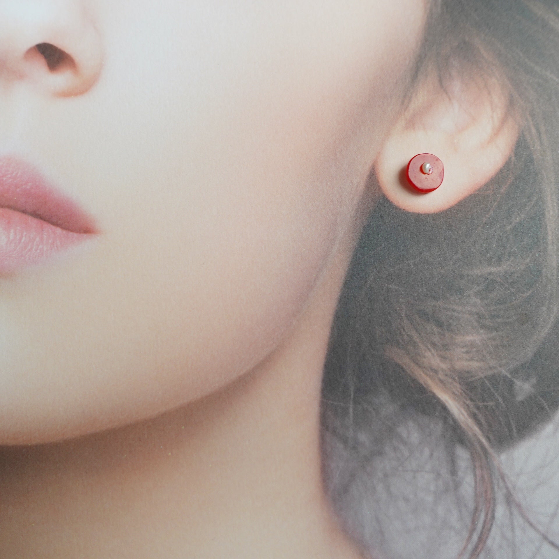 Red Coral Button Studs - Yun Boutique