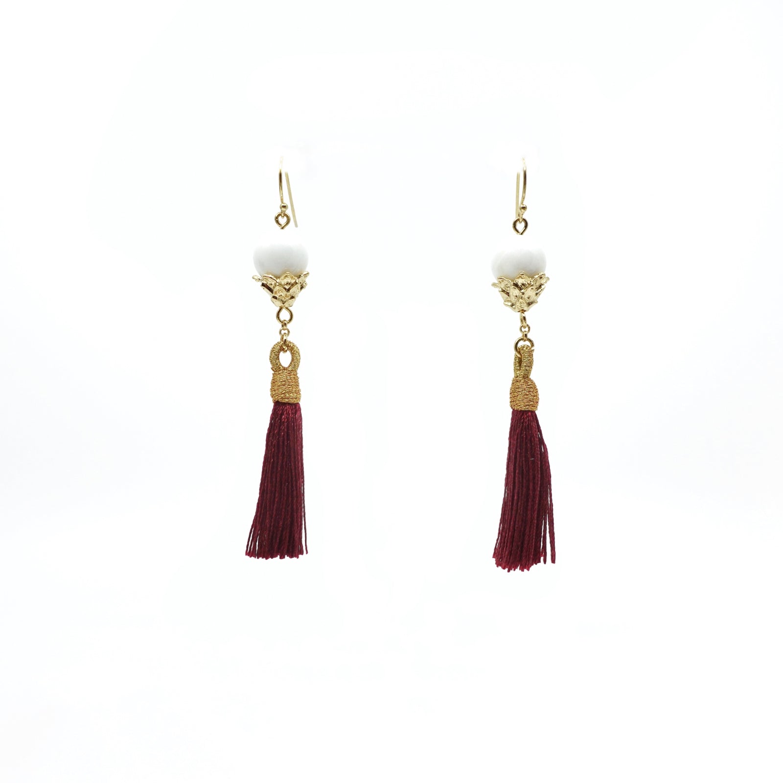 Little Lotus Silk Tassel Earrings - Red Brown - Yun Boutique