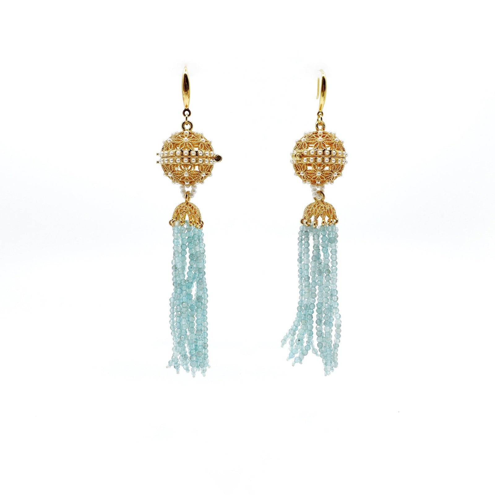 Herbal Locket Crystal Tassel Earrings - Aquamarine - Yun Boutique