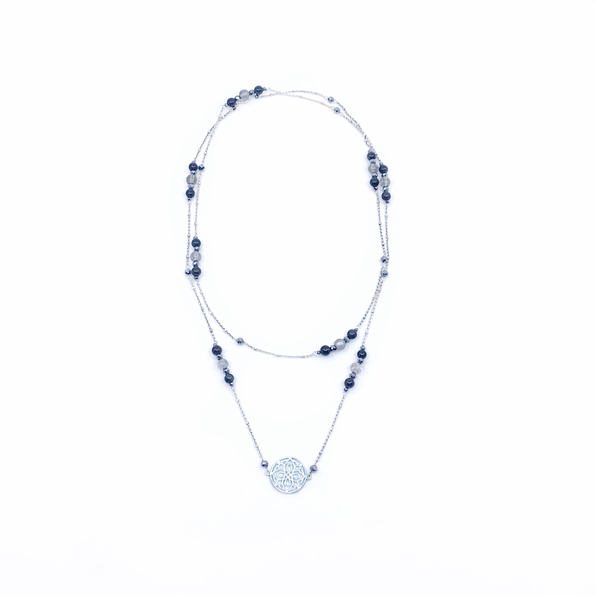 Yun Boutique The Nine Grey Gemstone Necklace in Sterling Silver