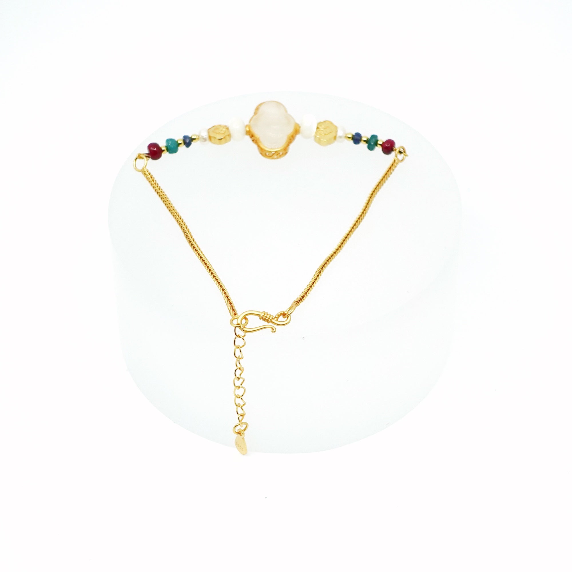 Vermeil Auspicious Clouds White Jade and Gemstone Bracelet - Yun Boutique