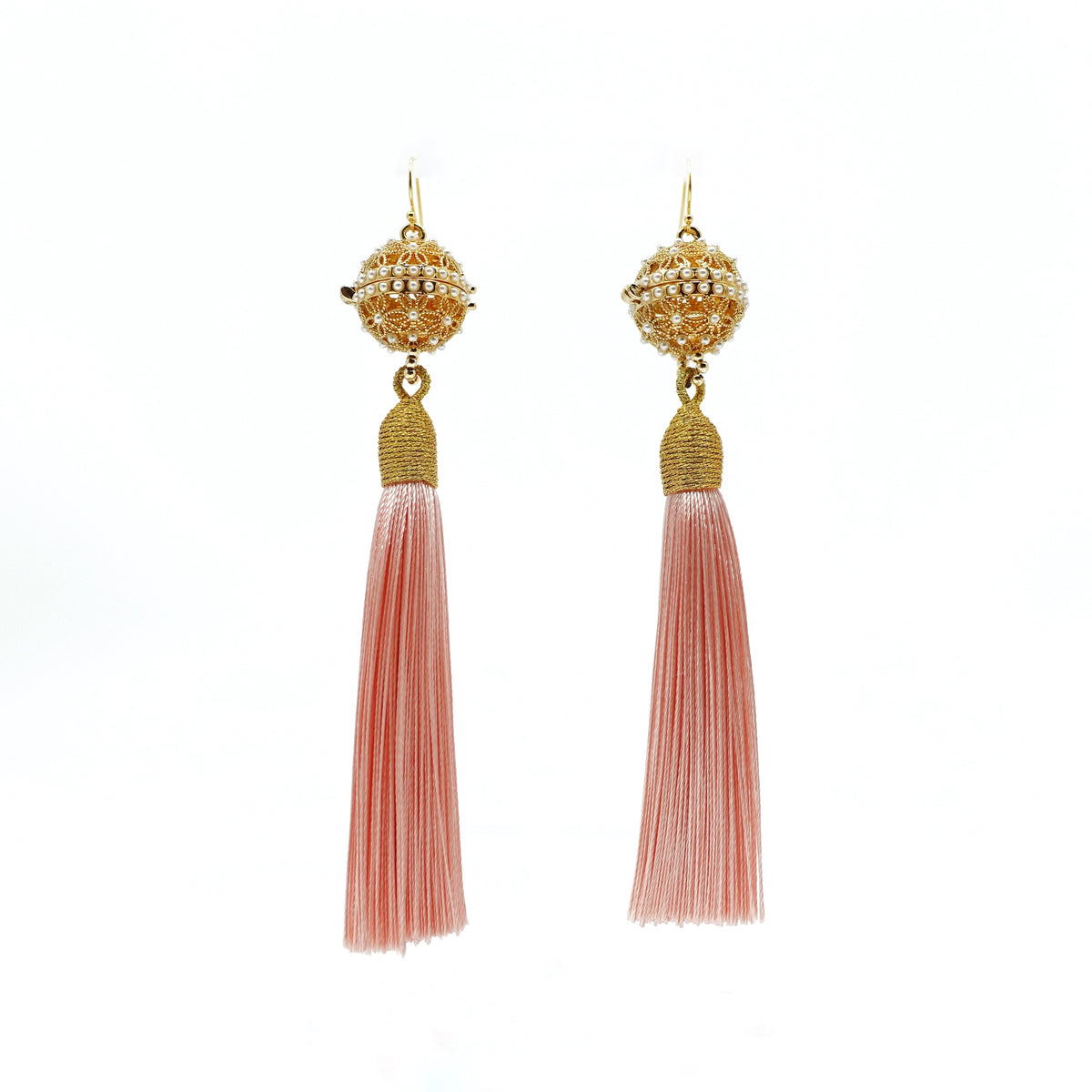 Herbal Locket Silk Tassel Earrings - Coral Pink - Yun Boutique