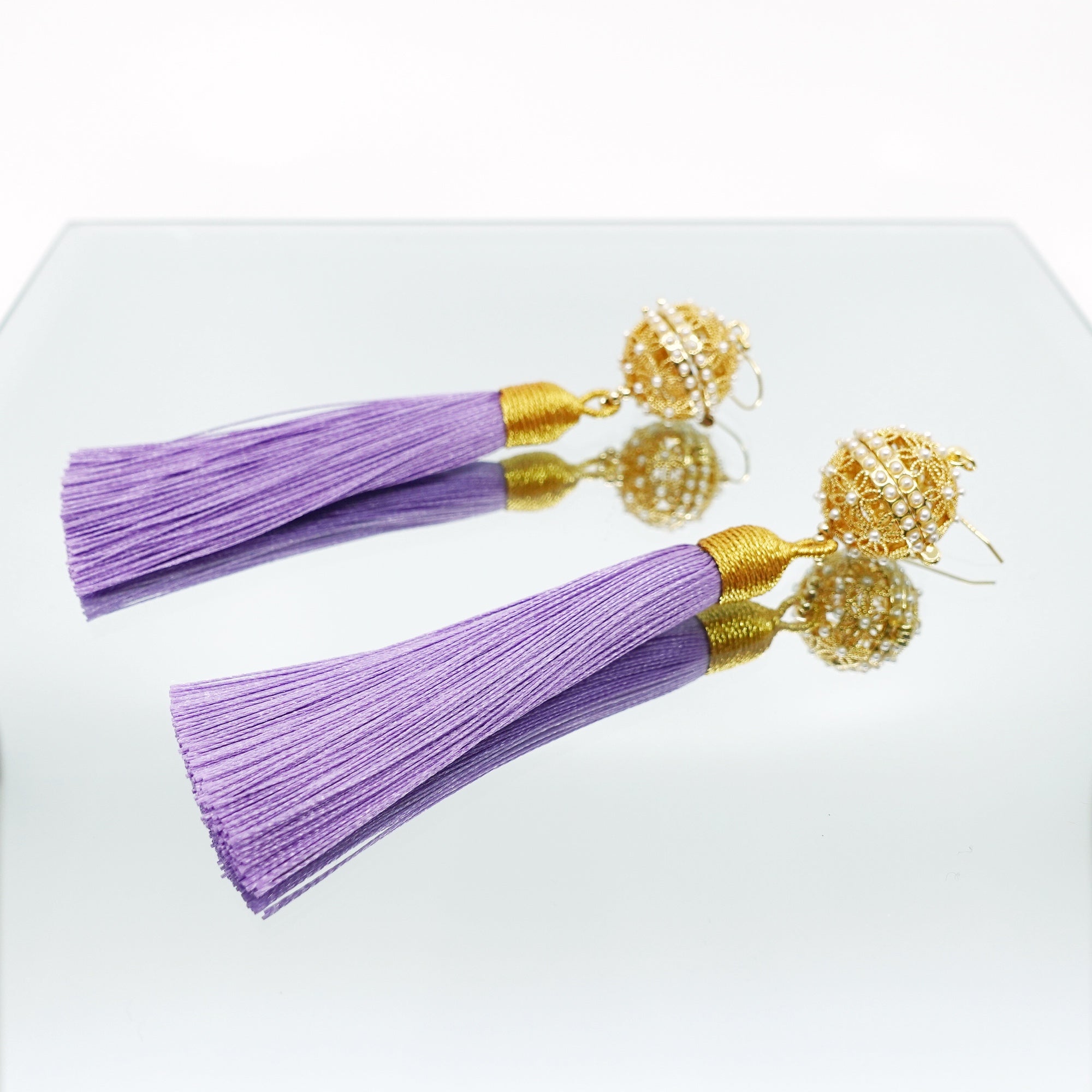 Herbal Locket Silk Tassel Earrings - Purple - Yun Boutique