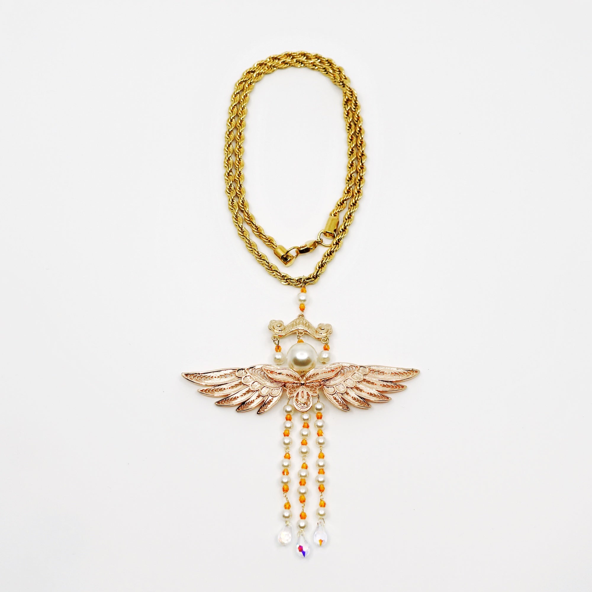 Gold Phoenix Wing Pearl Tassel Necklace - Yun Boutique