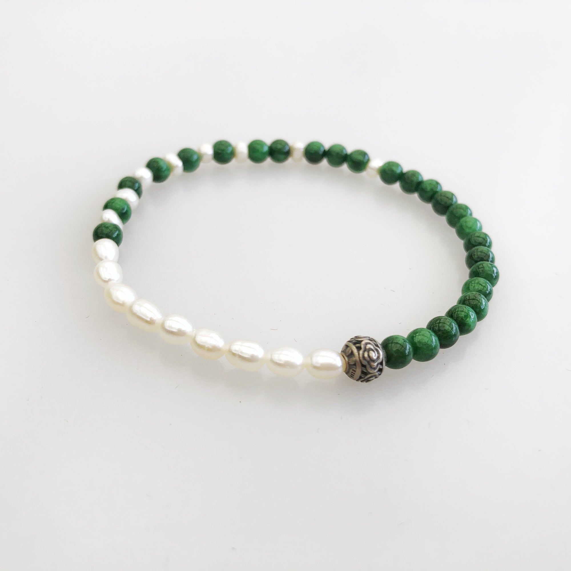 Transition Jadeite and Pearl Auspicious Clouds Bracelet