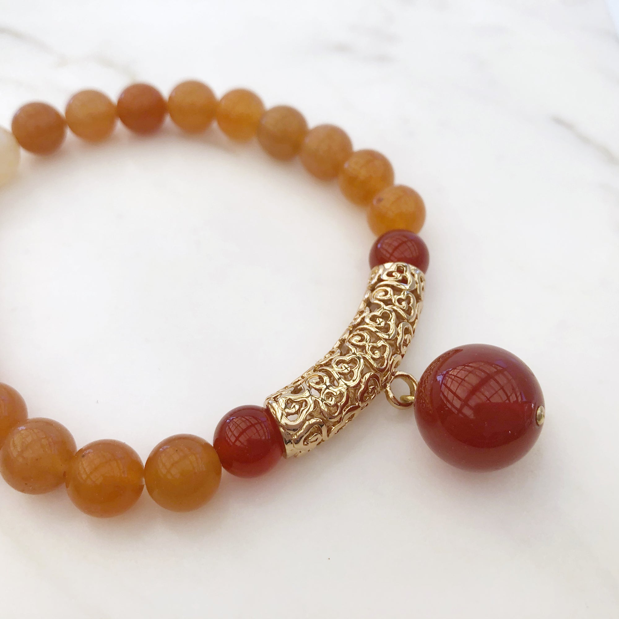 Beaded Orange Aventurine Auspicious Clouds Bracelet