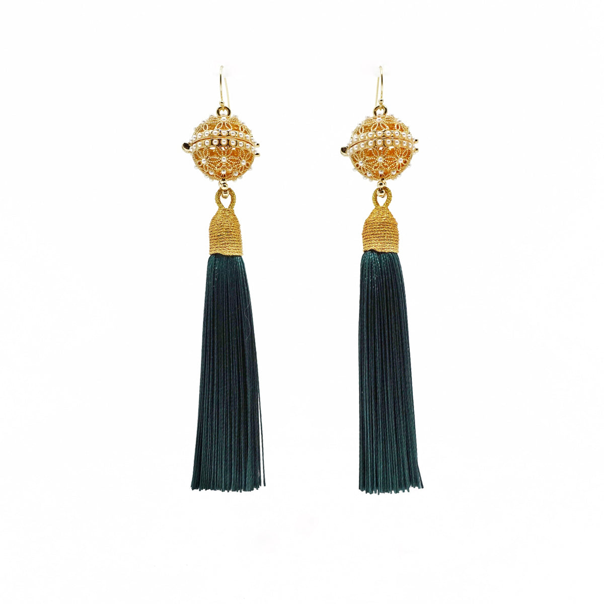 Herbal Locket Silk Tassel Earrings - Deep Green - Yun Boutique