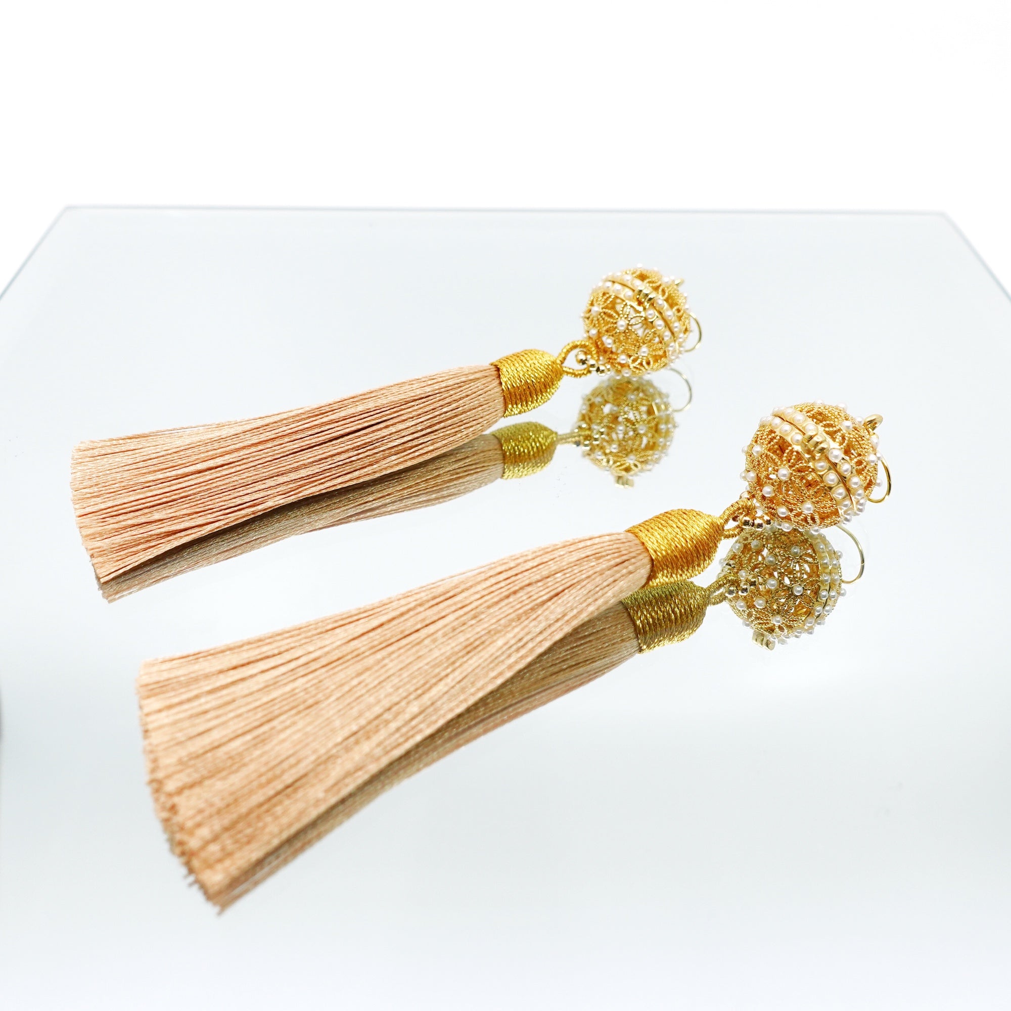 Herbal Locket Silk Tassel Earrings - Light Chocolate - Yun Boutique