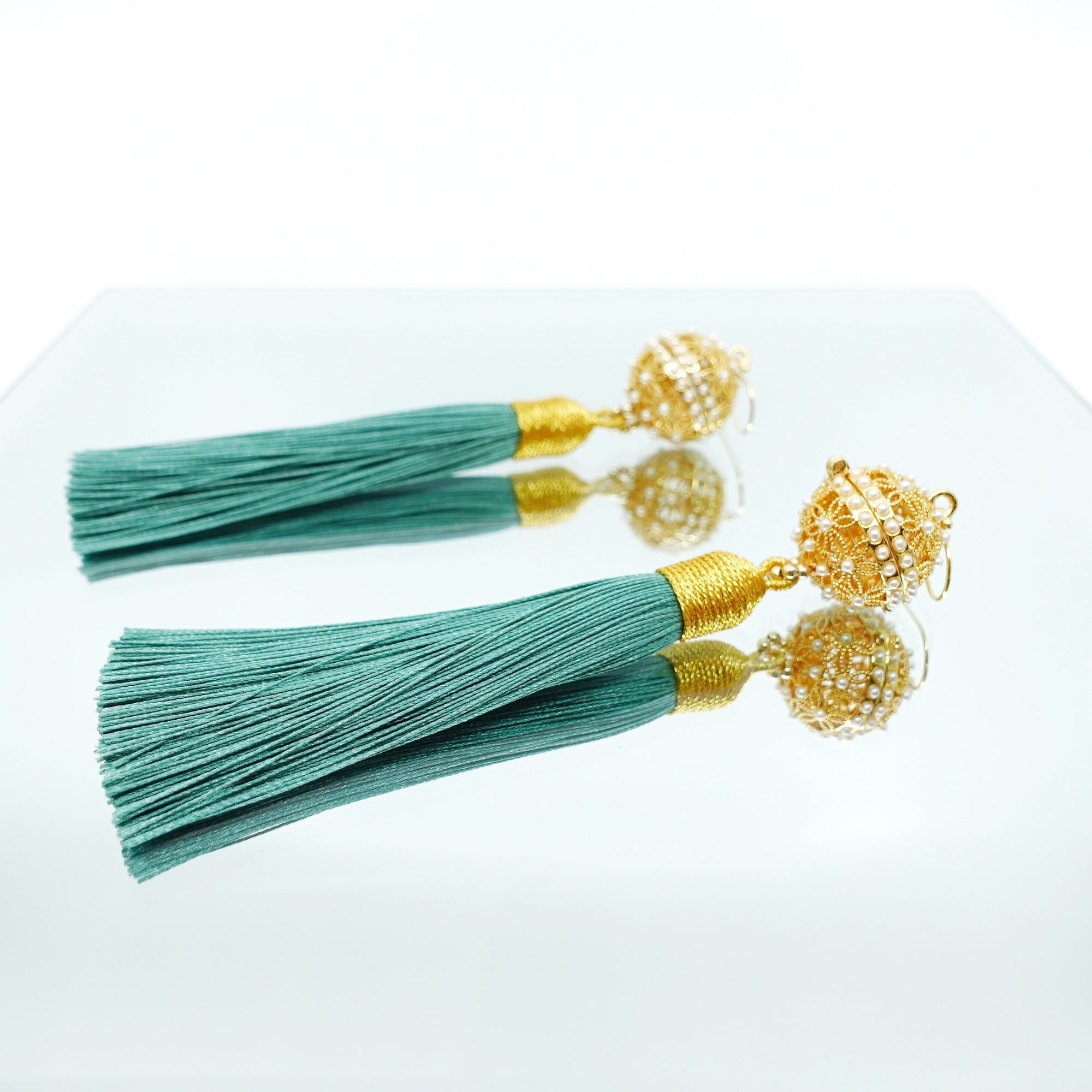 Herbal Locket Silk Tassel Earrings - Jade Green - Yun Boutique