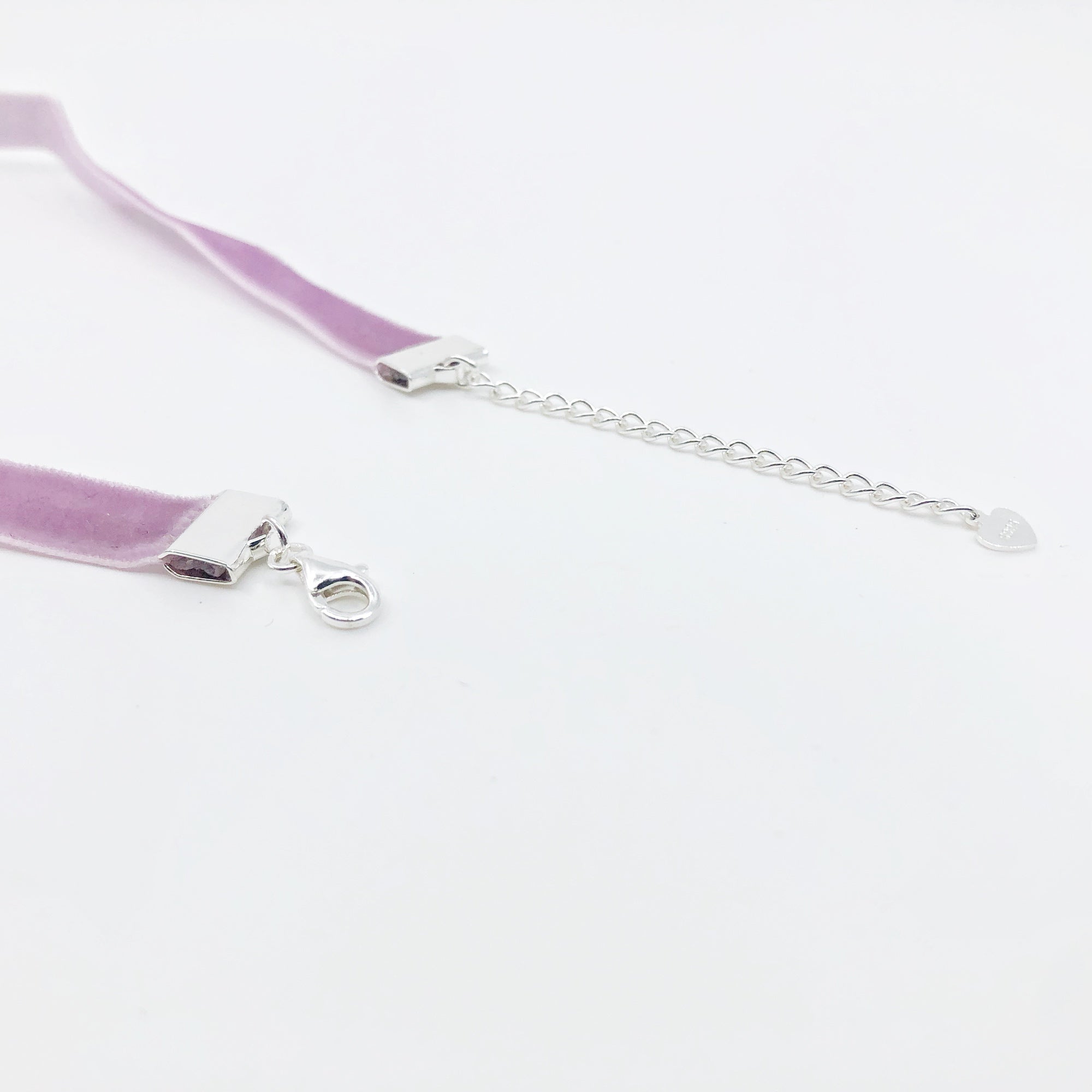 Yun Boutique Lavender Velvet Choker Necklace Silver with Adjustable Sterling Silver Chain