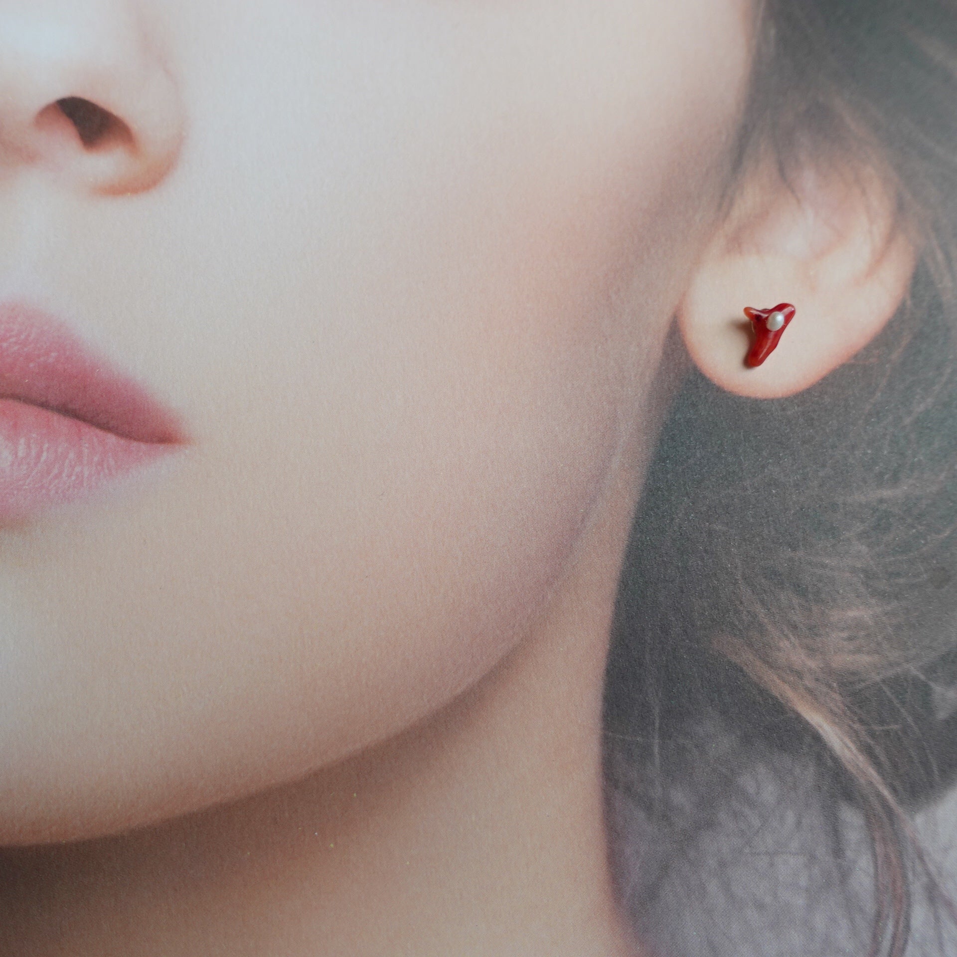 Natural Red Coral and Pearl Asymmetrical Studs - Yun Boutique