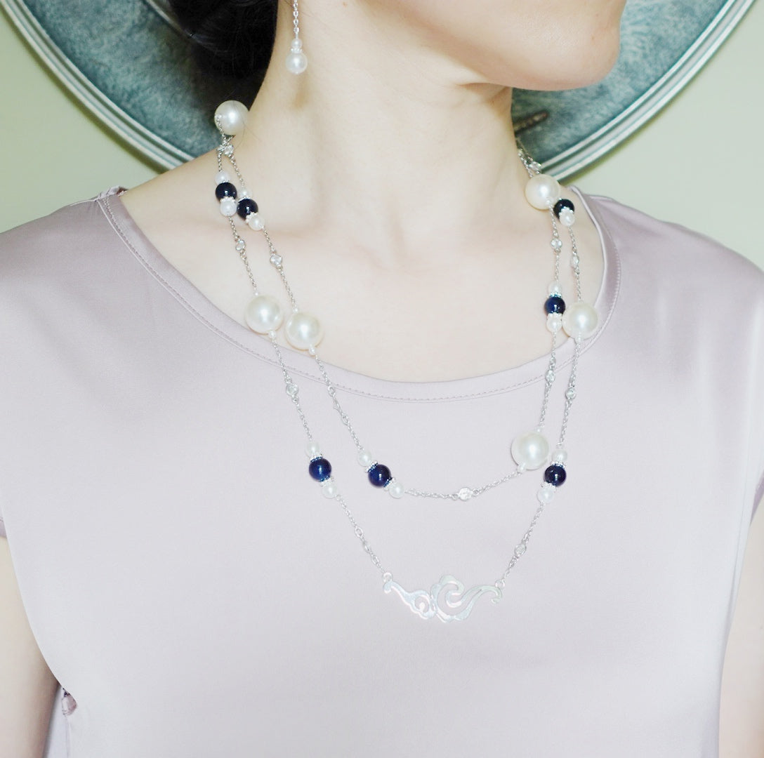 The Nine Blue Agate and Pearl Long Necklace - Yun Boutique