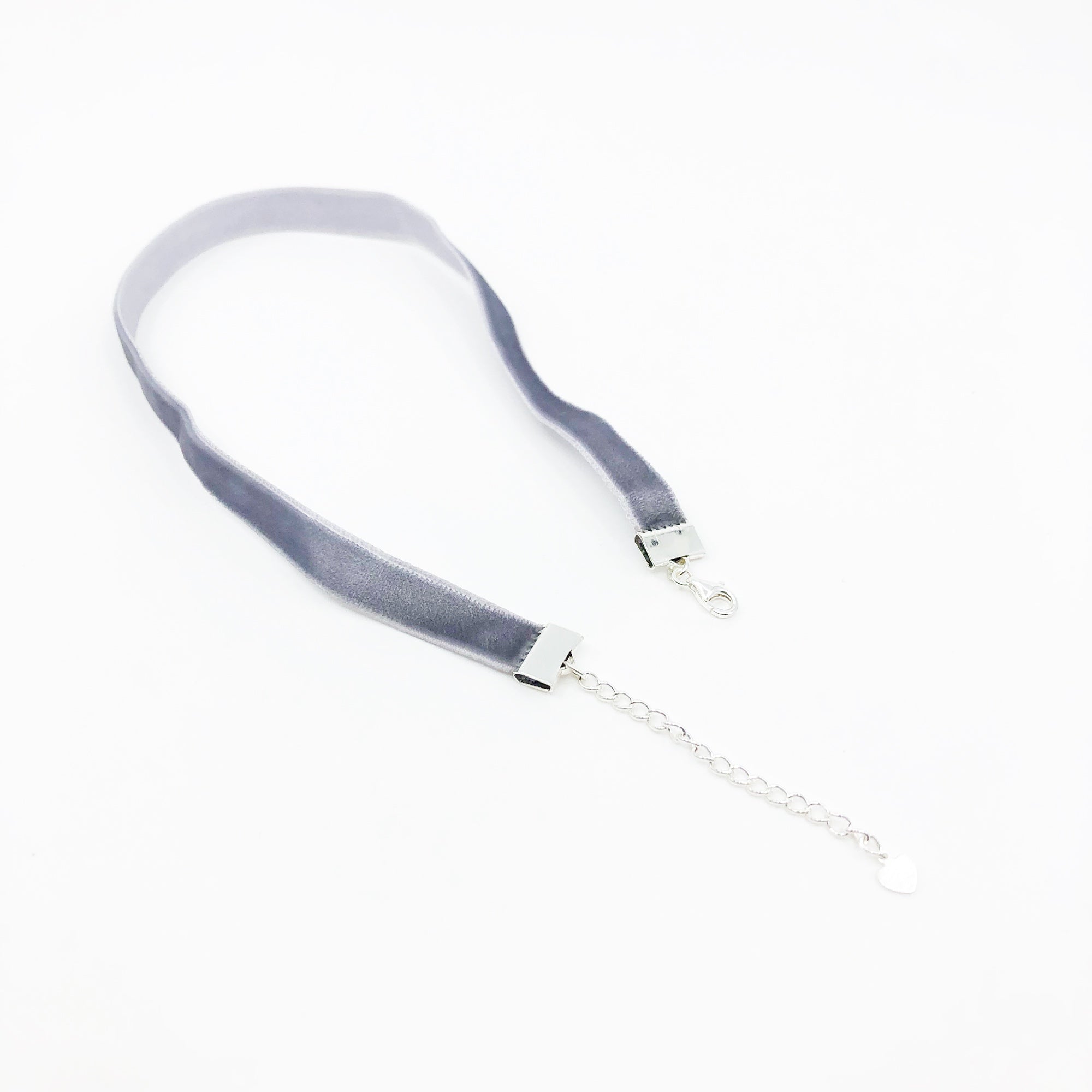 Yun Boutique Grey Velvet Choker Necklace Silver with Sterling Silver Adjustable Chain