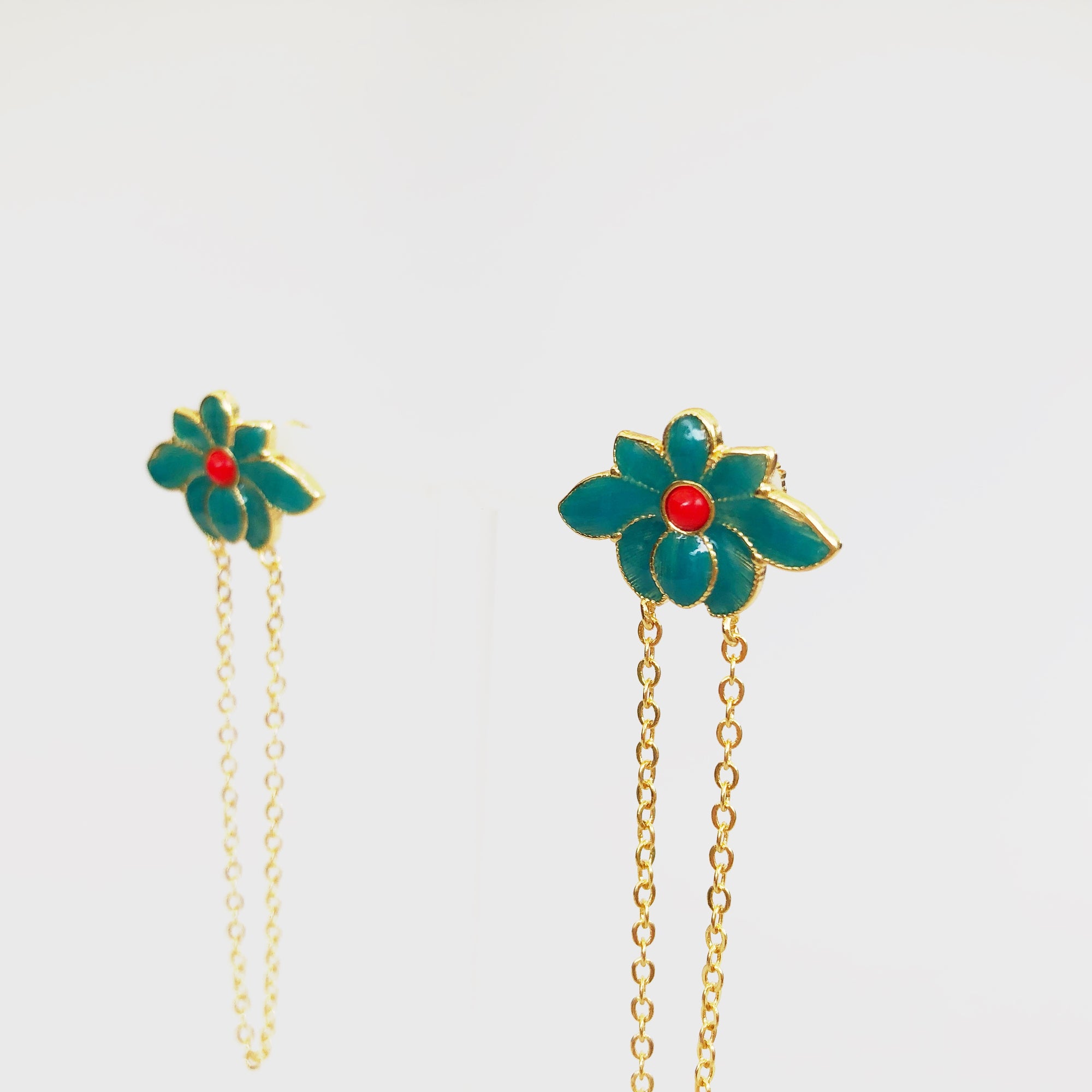 Yun Boutique Enamel Lotus Dangle Chain Earrings