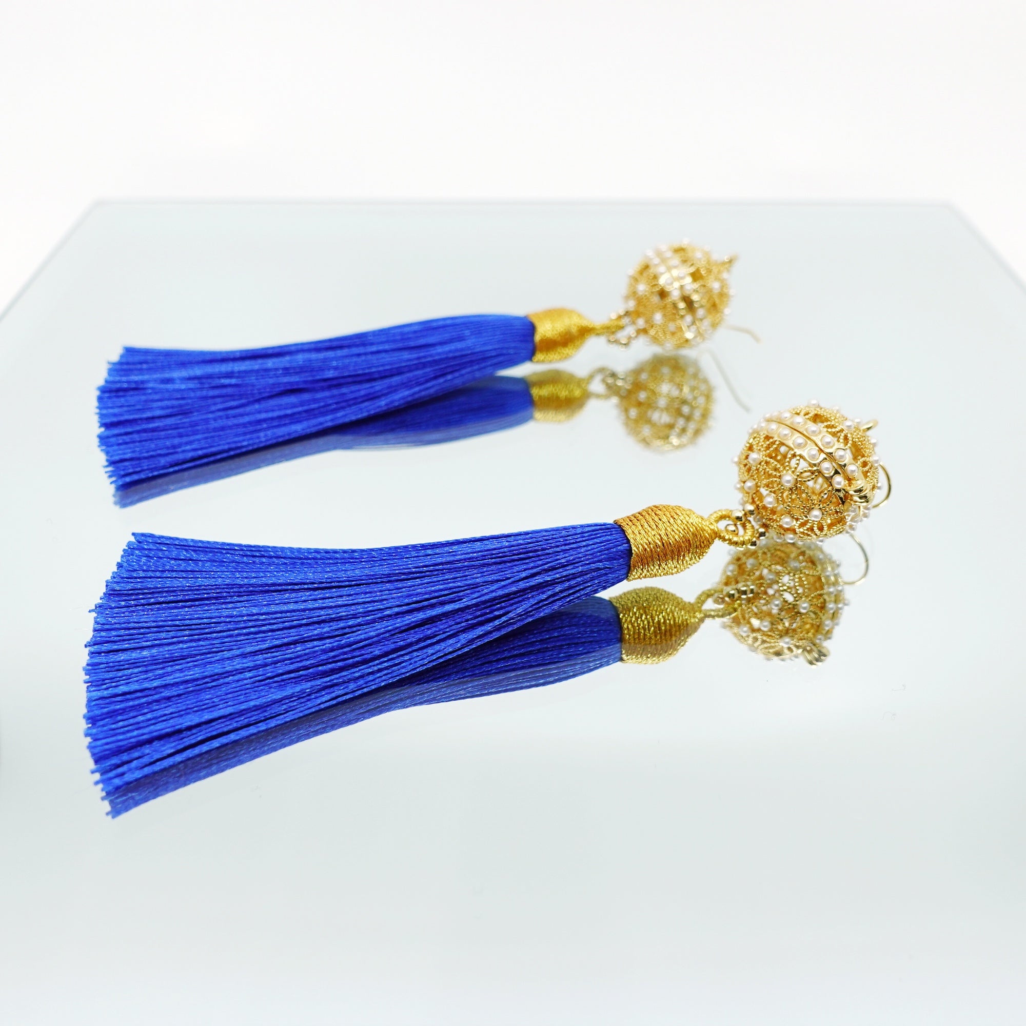 Herbal Locket Silk Tassel Earrings - Royal Blue - Yun Boutique