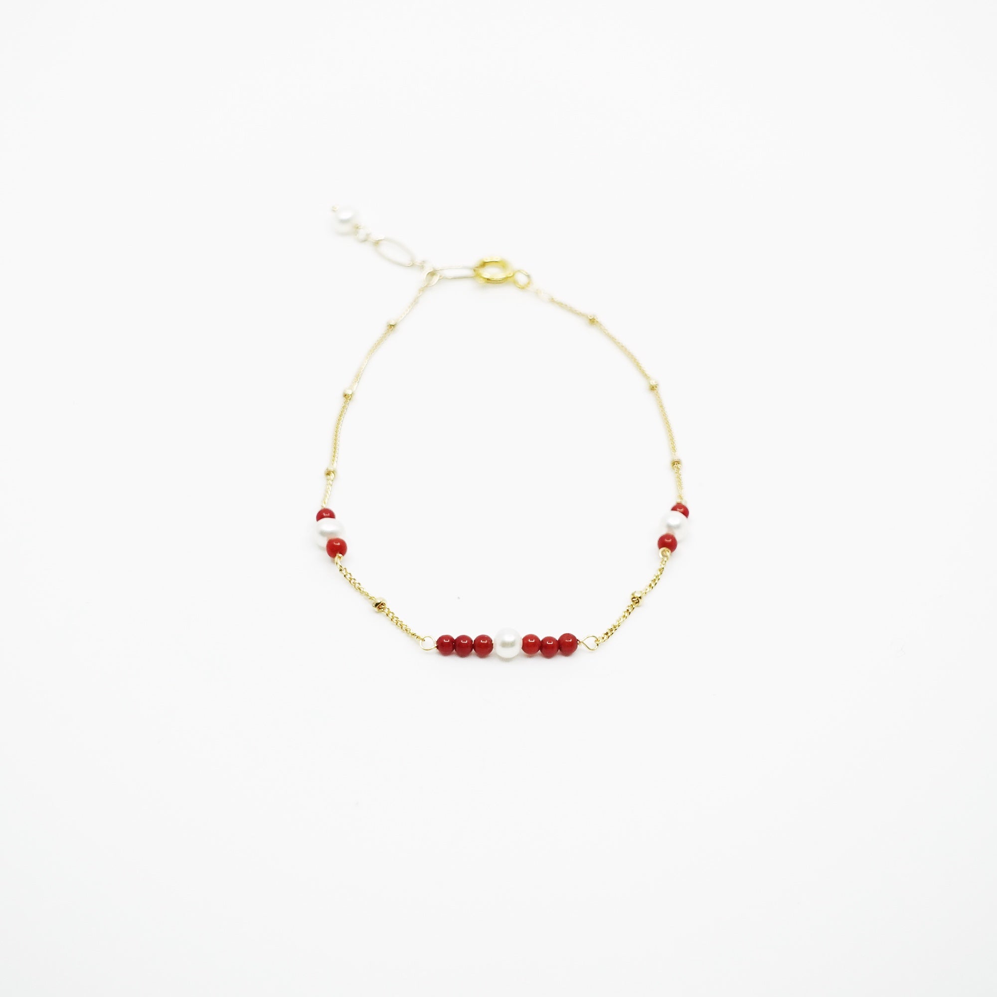 Gold Filled Red Coral and Seed Pearl Bracelet - Yun Boutique