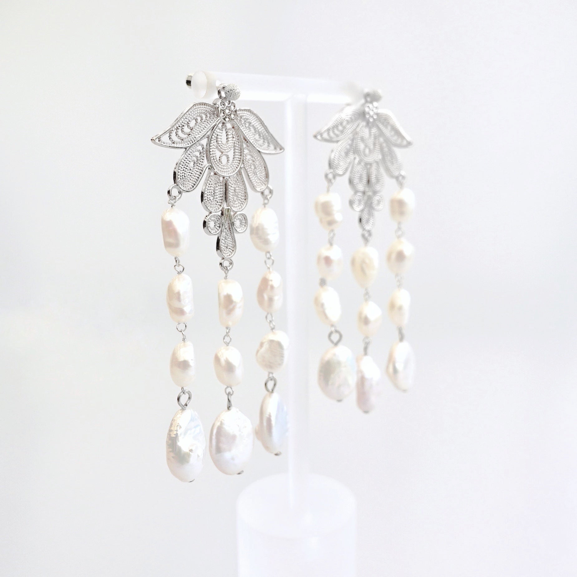 Silver Phoenix and Pearl Statement Earrings - Yun Boutique