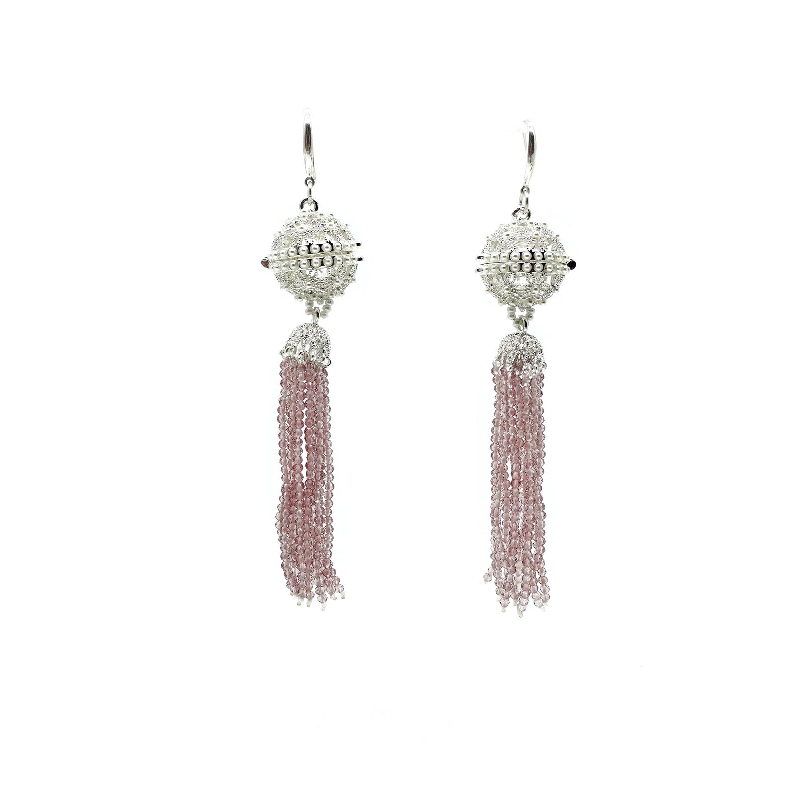 Herbal Locket Crystal Tassel Earrings - Mauve Zirconia - Yun Boutique