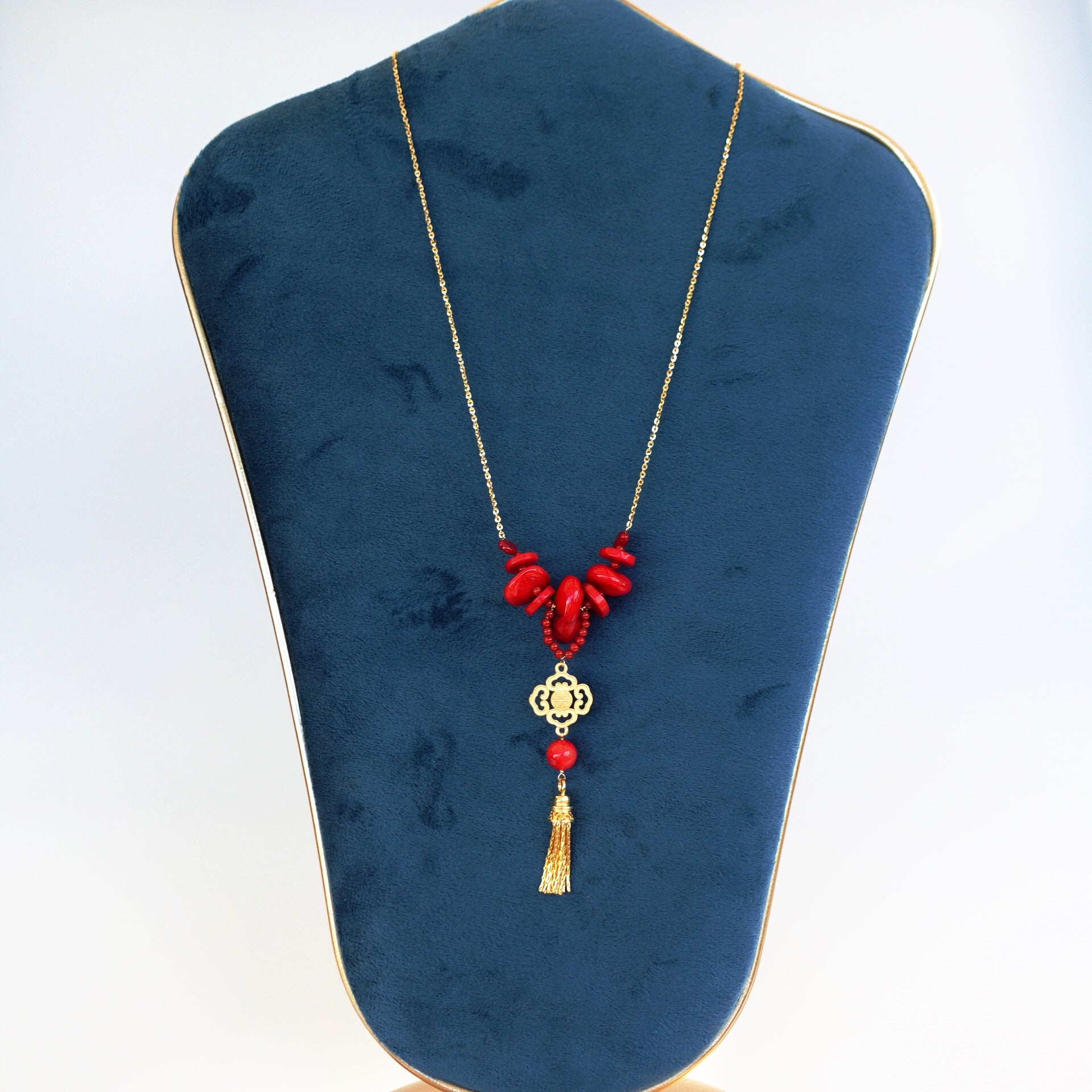 Gold Red Coral Tassel Necklace - Yun Boutique