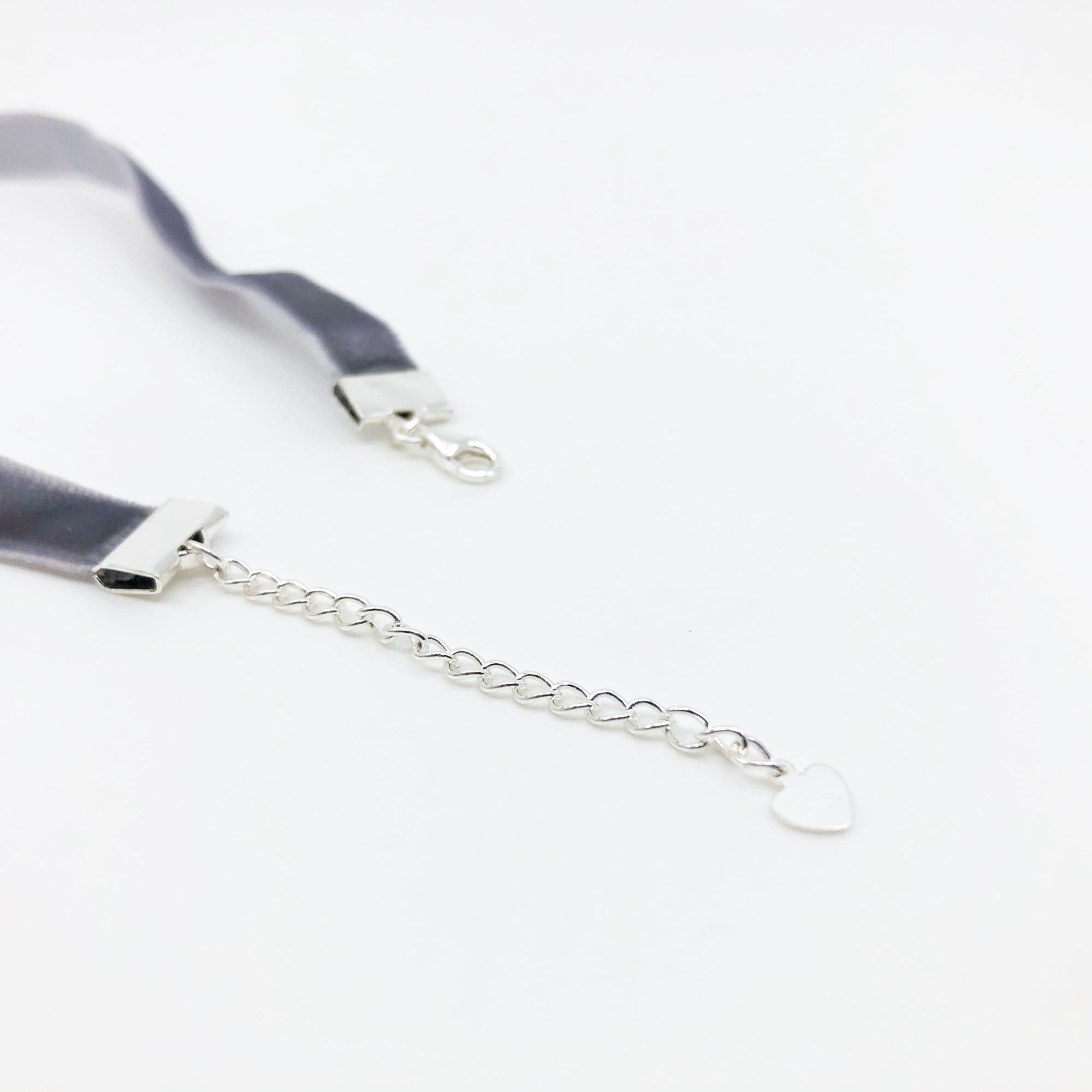 Yun Boutique Grey Velvet Choker Necklace Silver with Sterling Silver Adjustable Chain