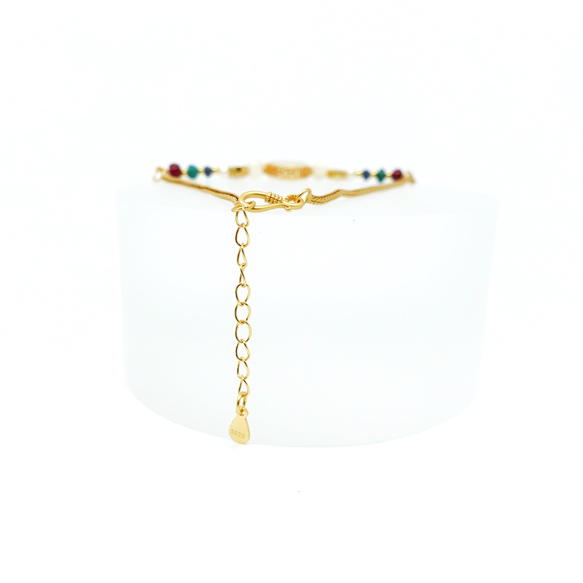 Vermeil Auspicious Clouds White Jade and Gemstone Bracelet - Yun Boutique