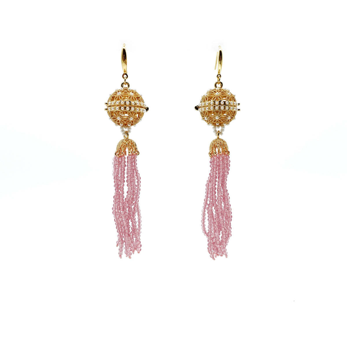 Herbal Locket Crystal Tassel Earrings - Pink Zirconia - Yun Boutique