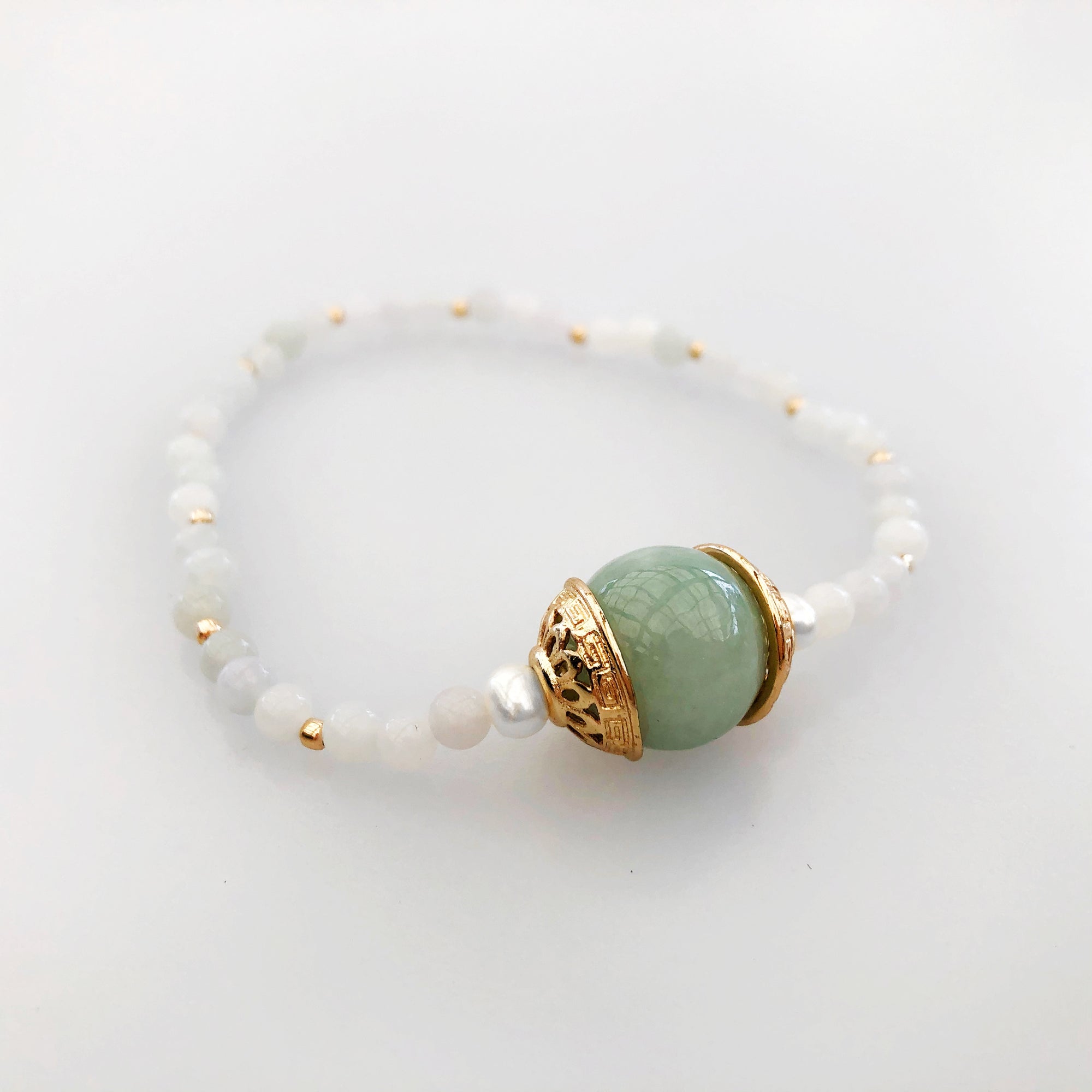 Beaded Gold Mint Jadeite Bracelet - Yun Boutique