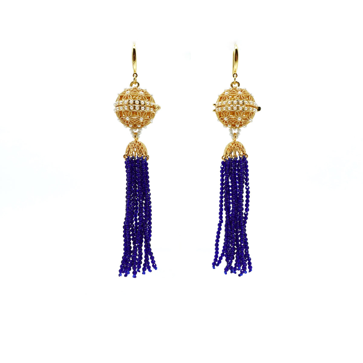 Herbal Locket Crystal Tassel Earrings - Lapis Spinel - Yun Boutique