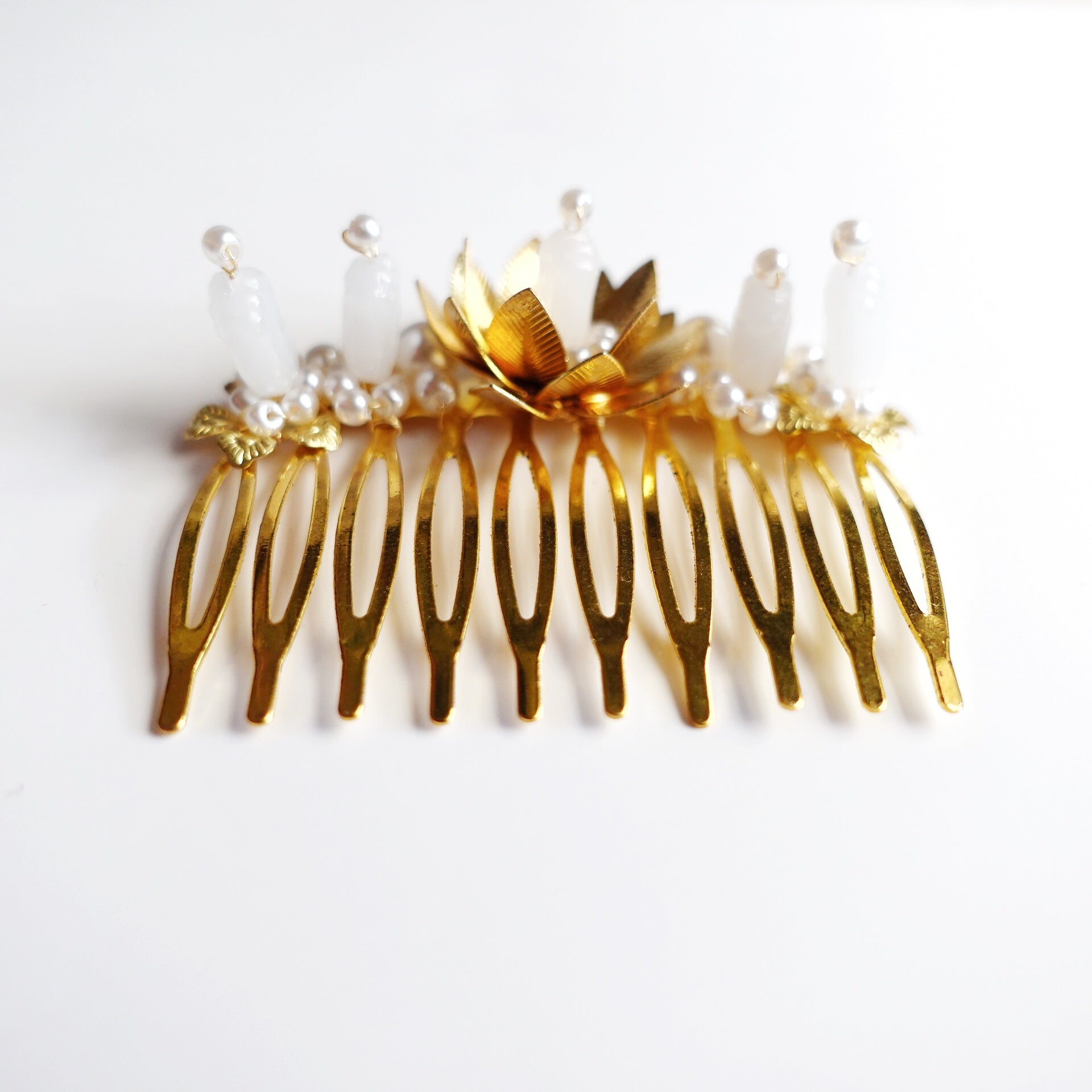 Gold and White Lotus Tiara Comb