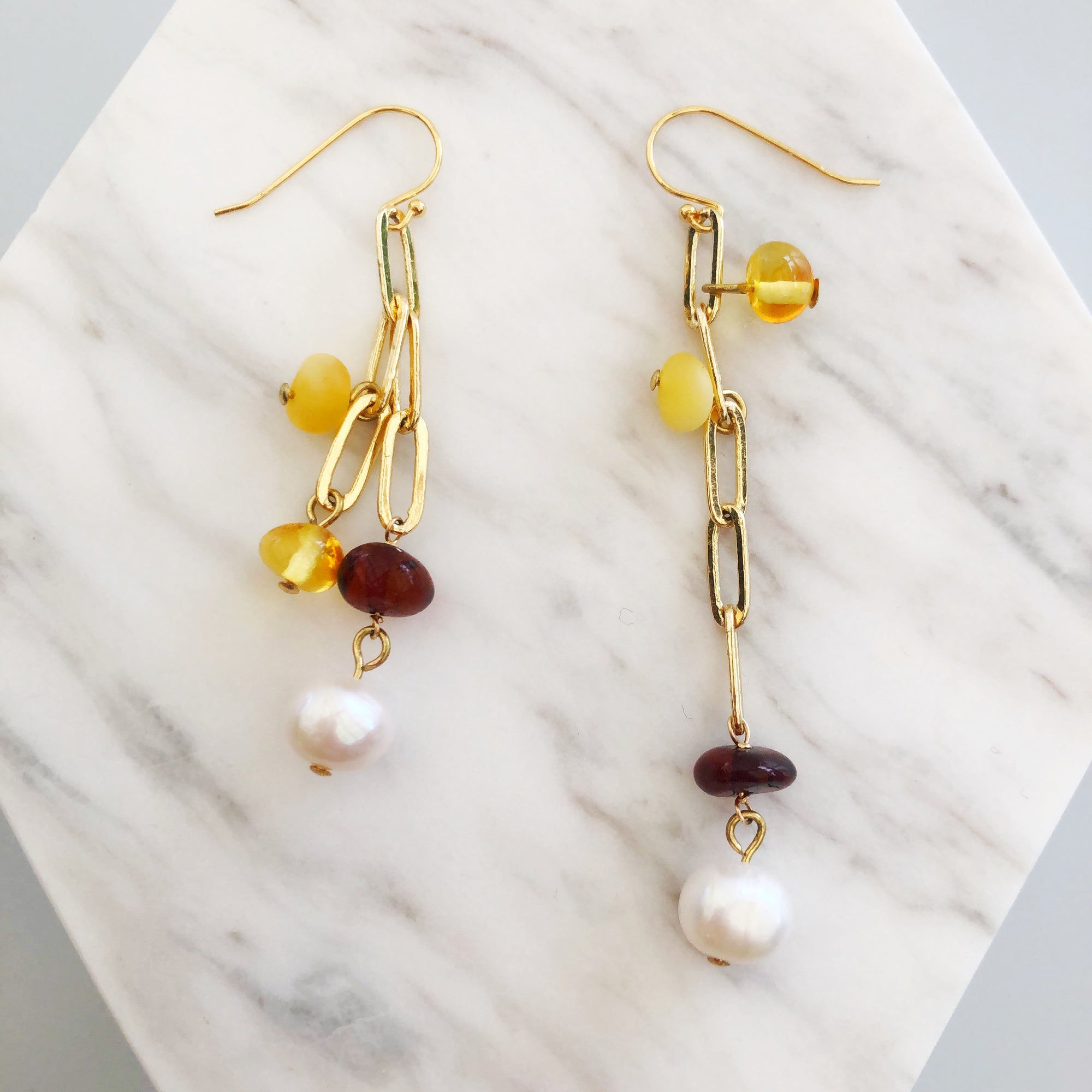 The Cloud Pearl and Amber Earrings