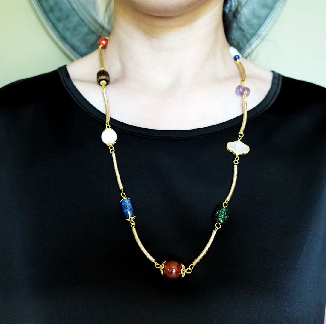 Metropolis Hermit Gems Station Necklace 24 In. - Yun Boutique