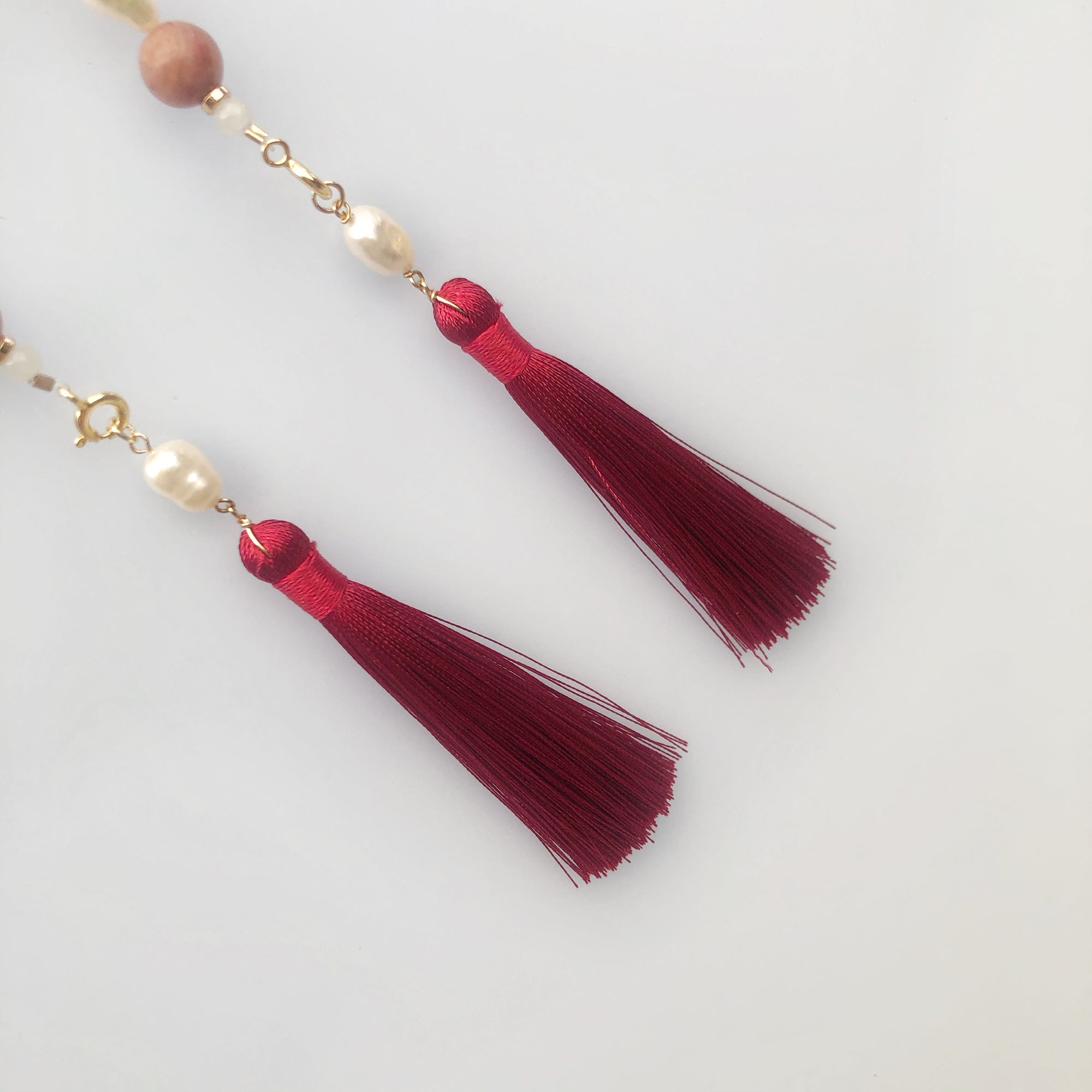 Multi-style Baroque Pearl Lariat Necklace Set with Red Tassels - Yun Boutique