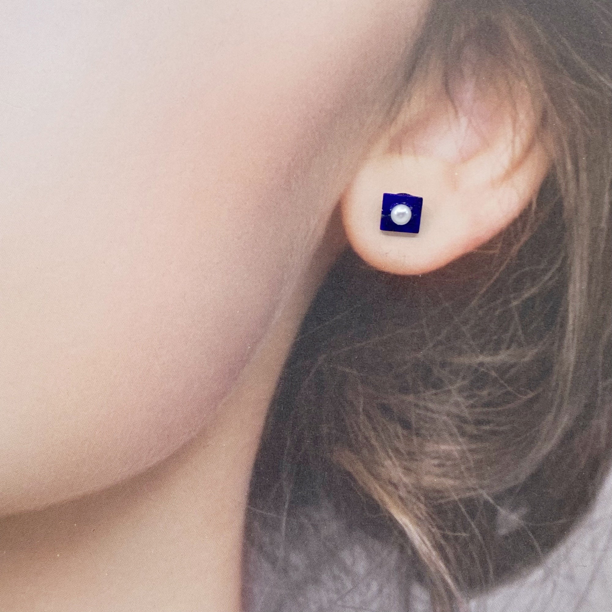 Yun Boutique Lapis and Pearl Stud Earrings