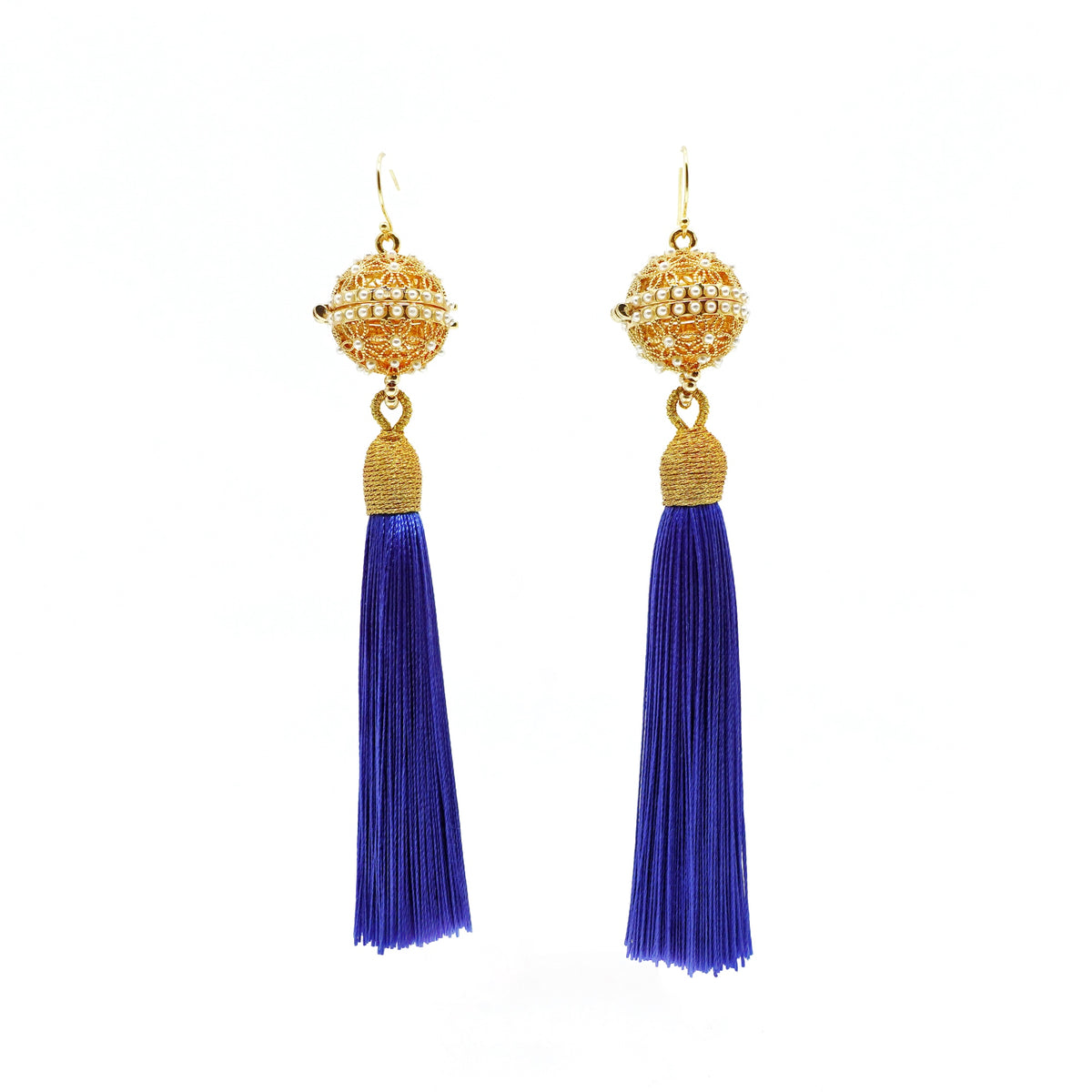 Herbal Locket Silk Tassel Earrings - Royal Blue - Yun Boutique