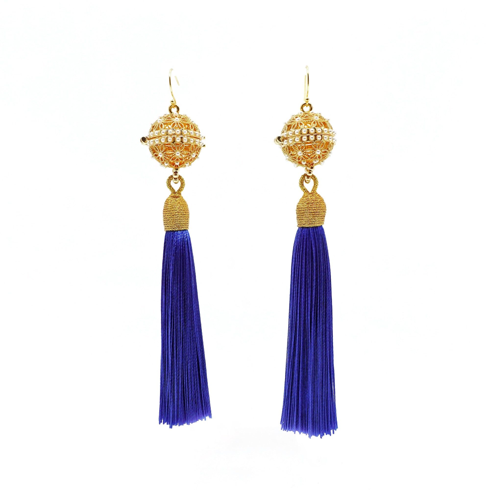 Herbal Locket Silk Tassel Earrings - Royal Blue - Yun Boutique